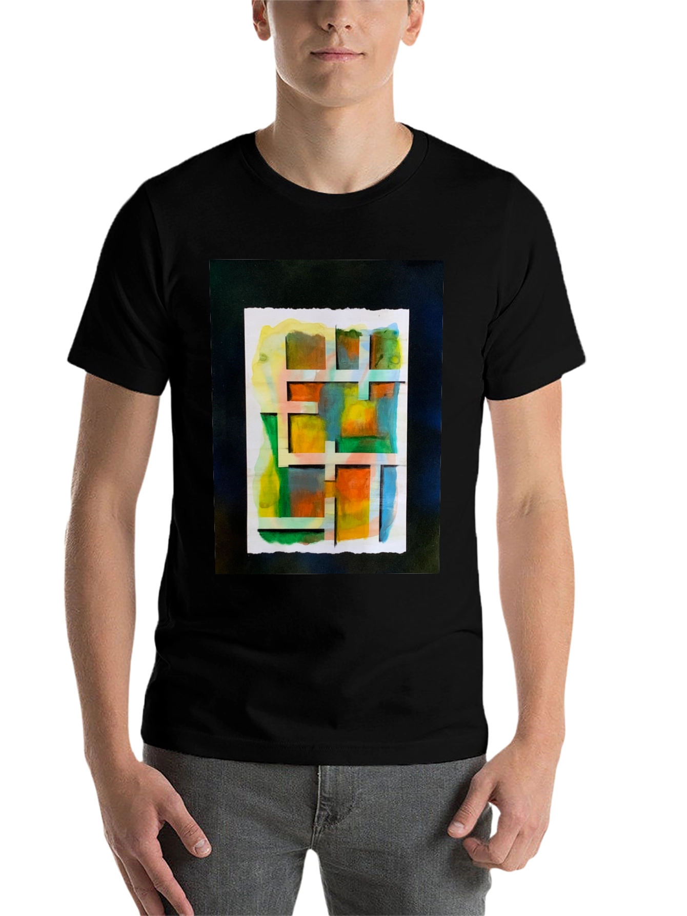 Black Abstract Watercolor Grid Graphic Tee view 7