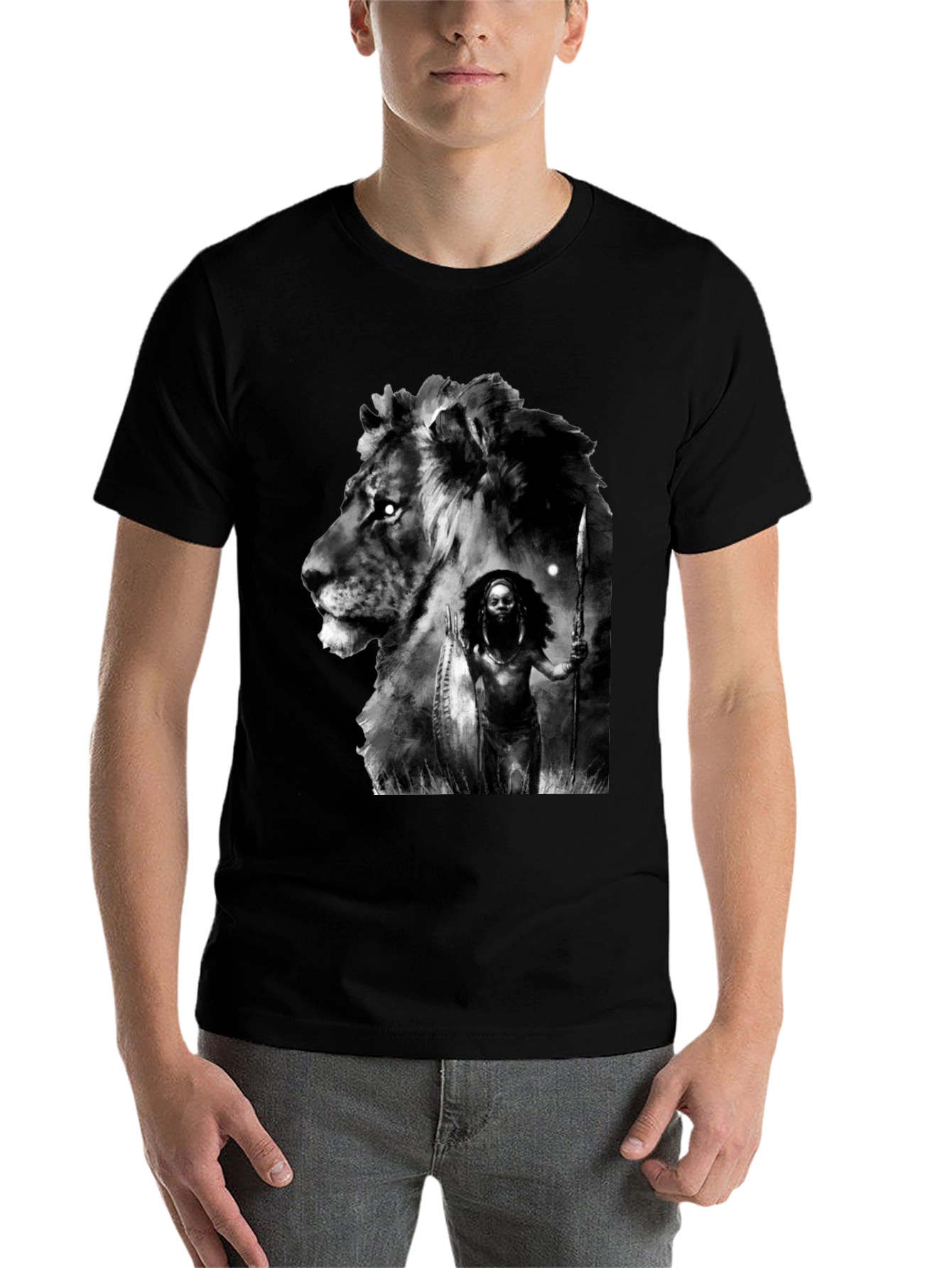 Black Lion Warrior Graphic Black T-Shirt view 7