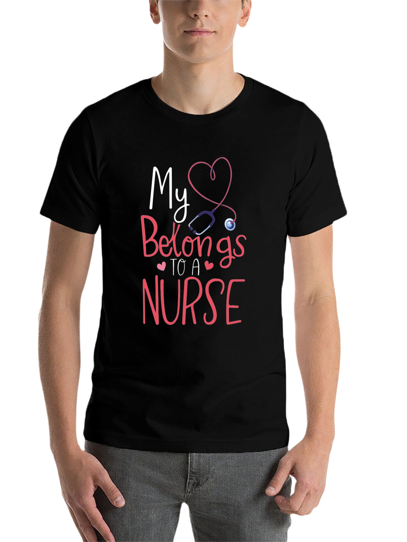 Black My Heart Belongs To A Nurse T-Shirt view 7