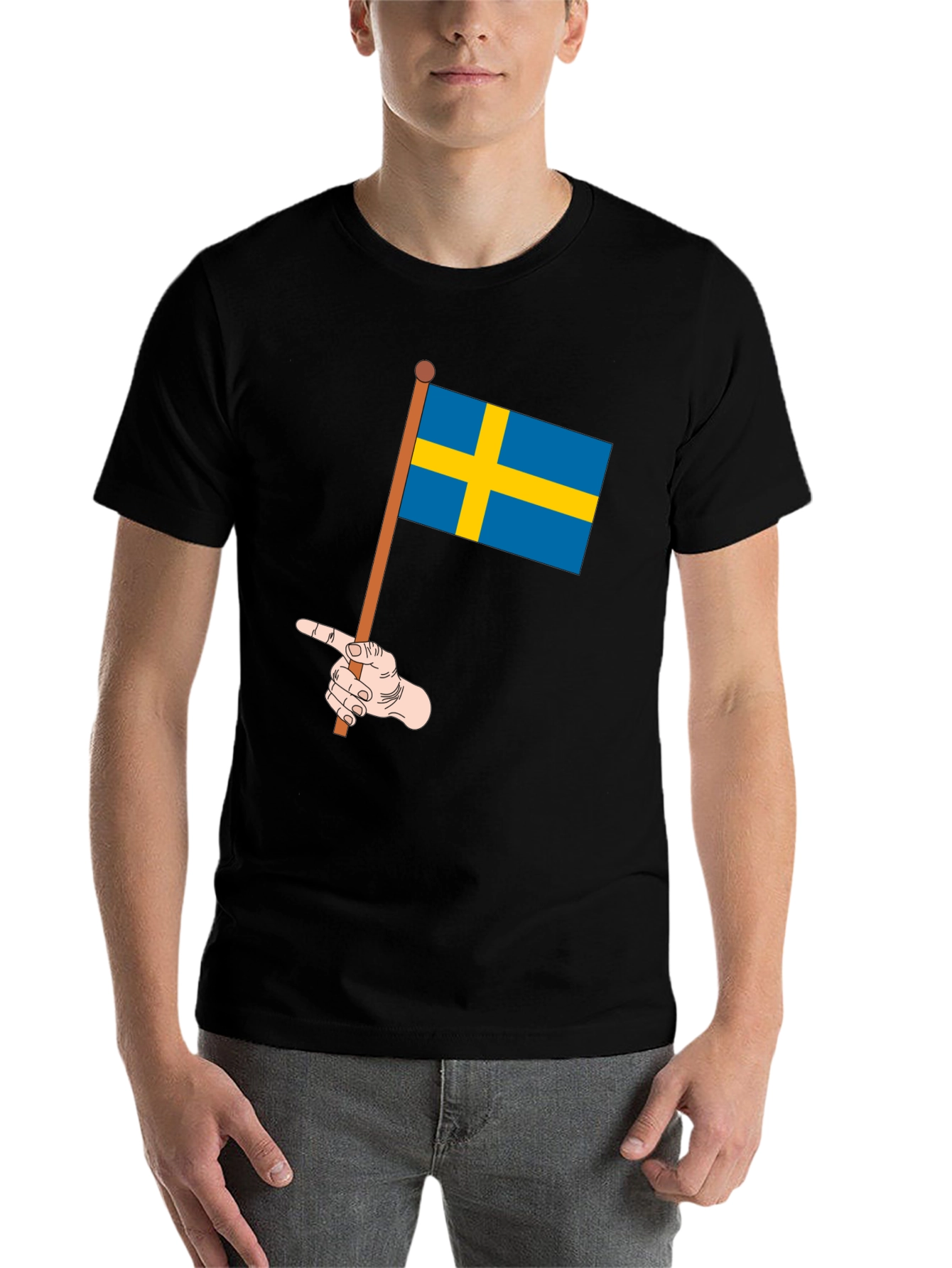 Black Sweden Flag Graphic Tee - Novelty T-Shirt view 7
