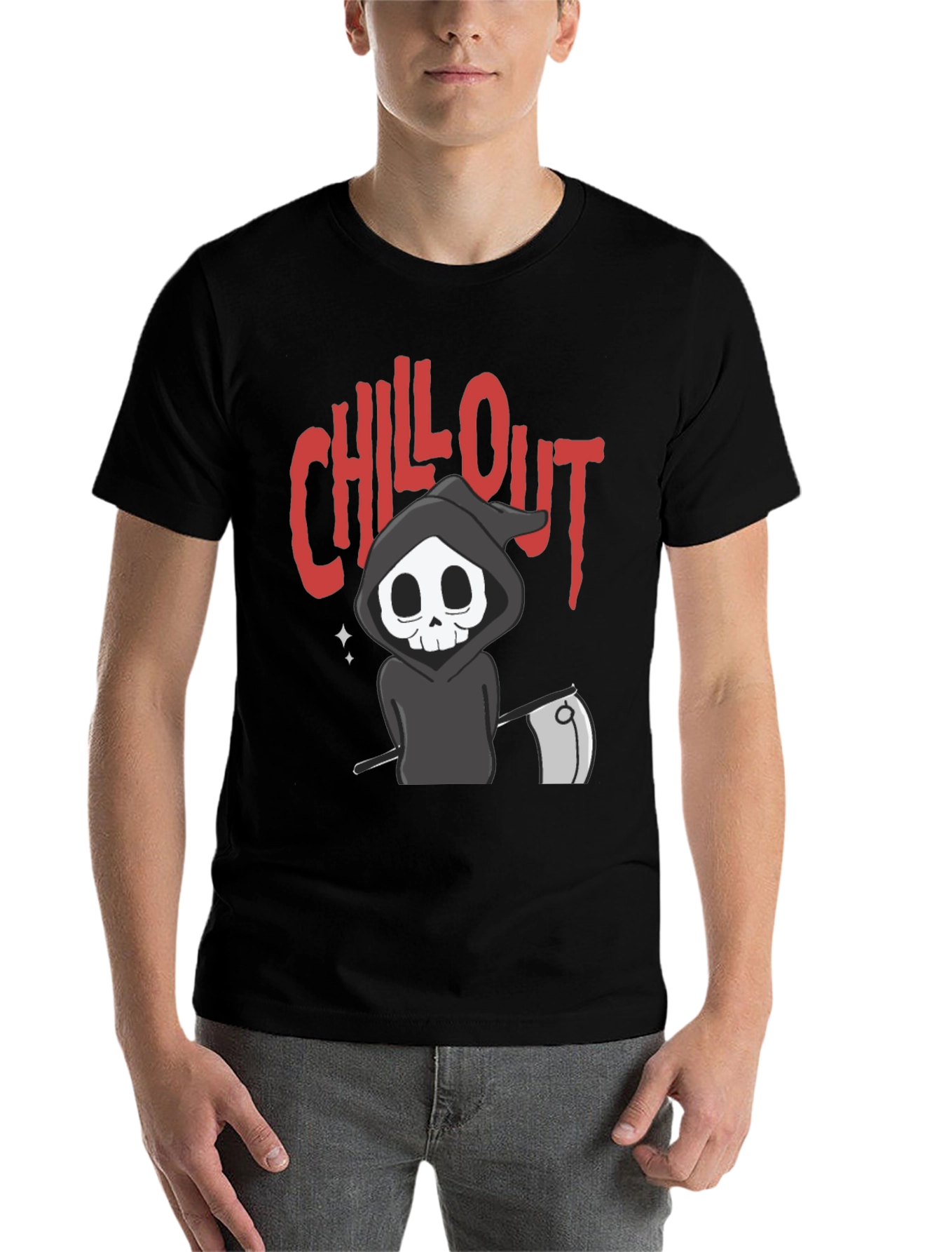 Black Chill Out Grim Reaper Graphic T-Shirt view 7