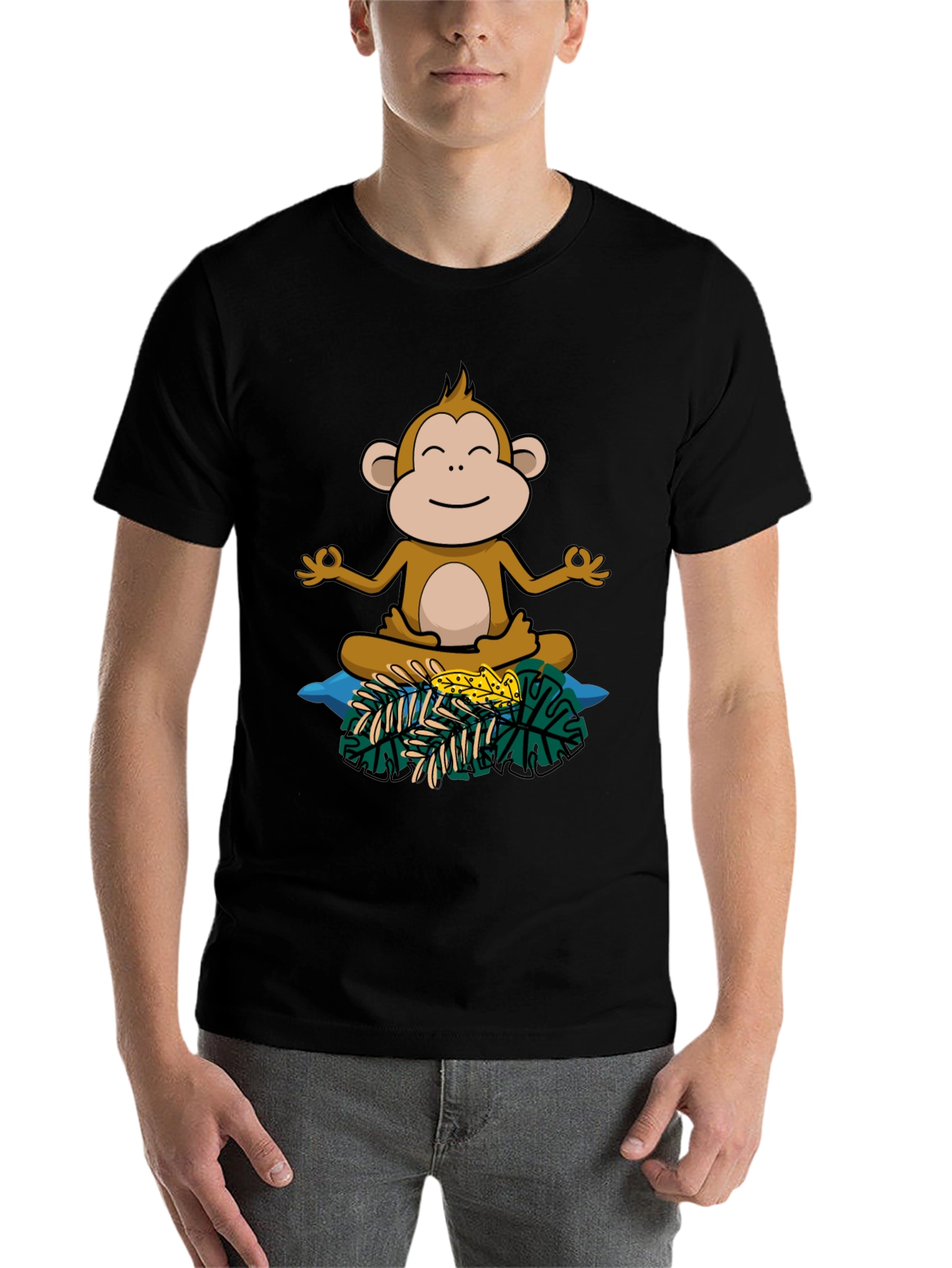 Black Zen Monkey Graphic Tee - Relaxed Fit Cotton Shirt view 7