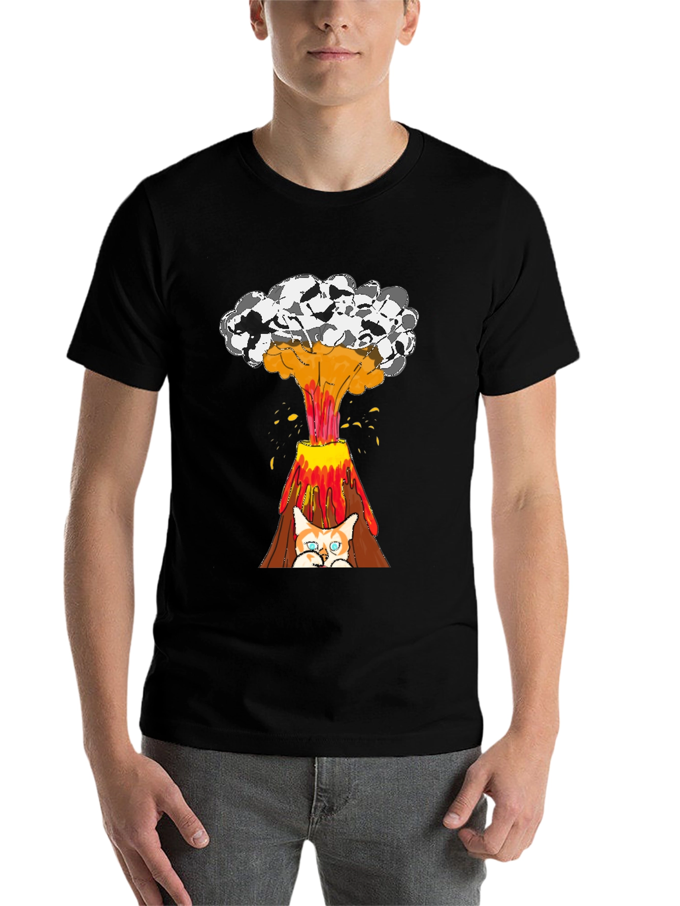 Black Cat Volcano T-Shirt - Explosive Style view 7