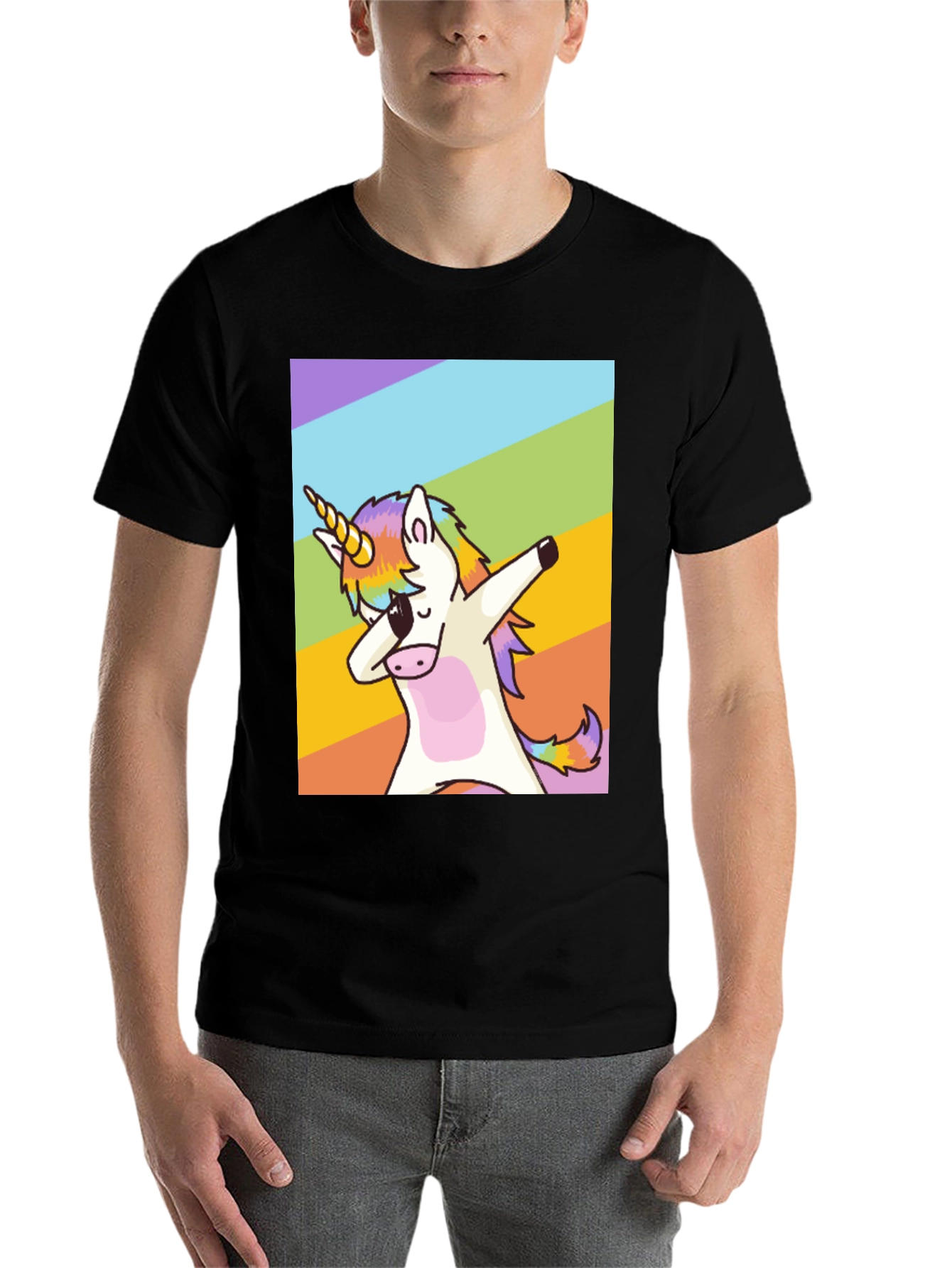 Black Dabbing Unicorn Rainbow T-Shirt - Fun & Unique Style view 7