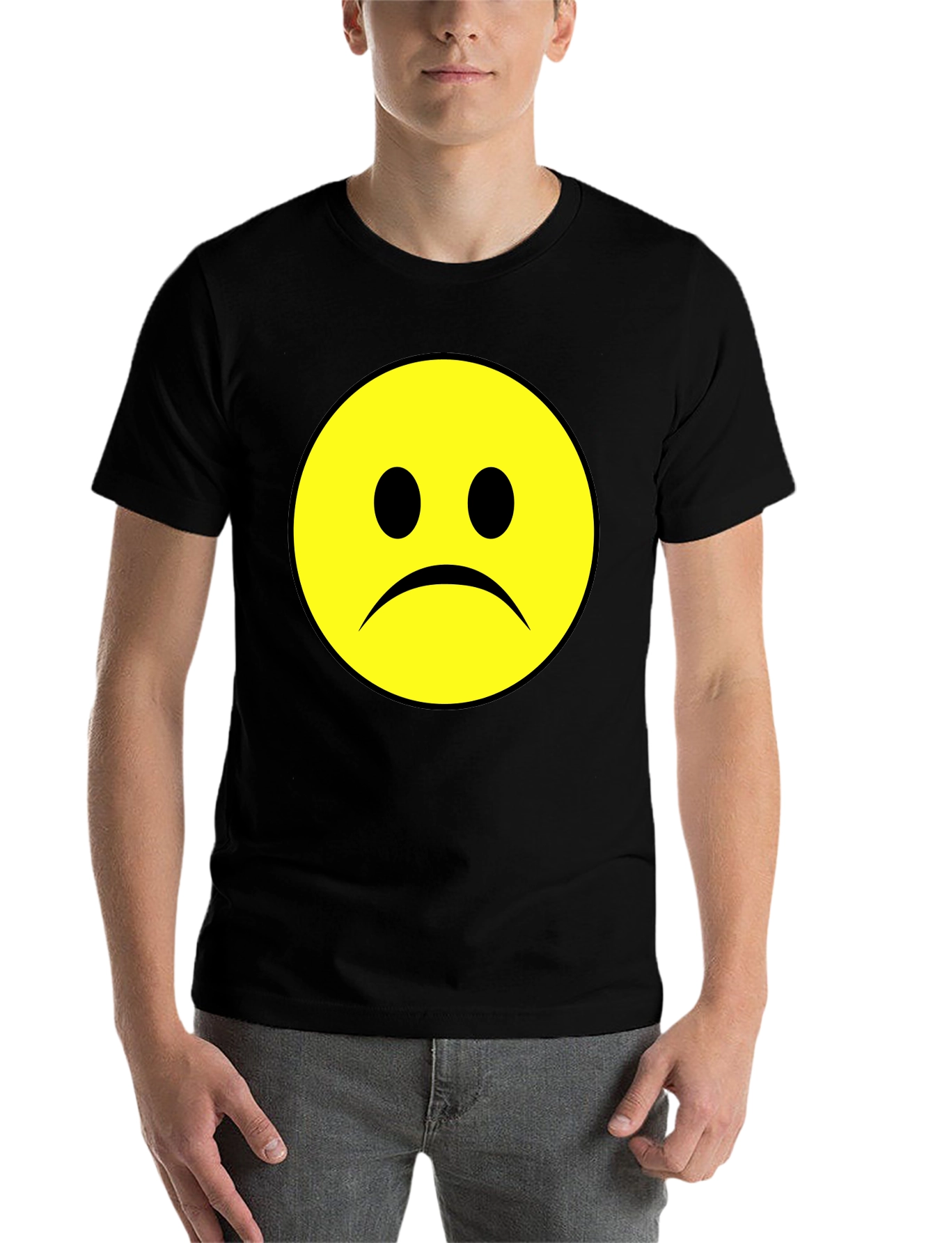 Black Sad Face Graphic Tee - Black Cotton T-Shirt view 7