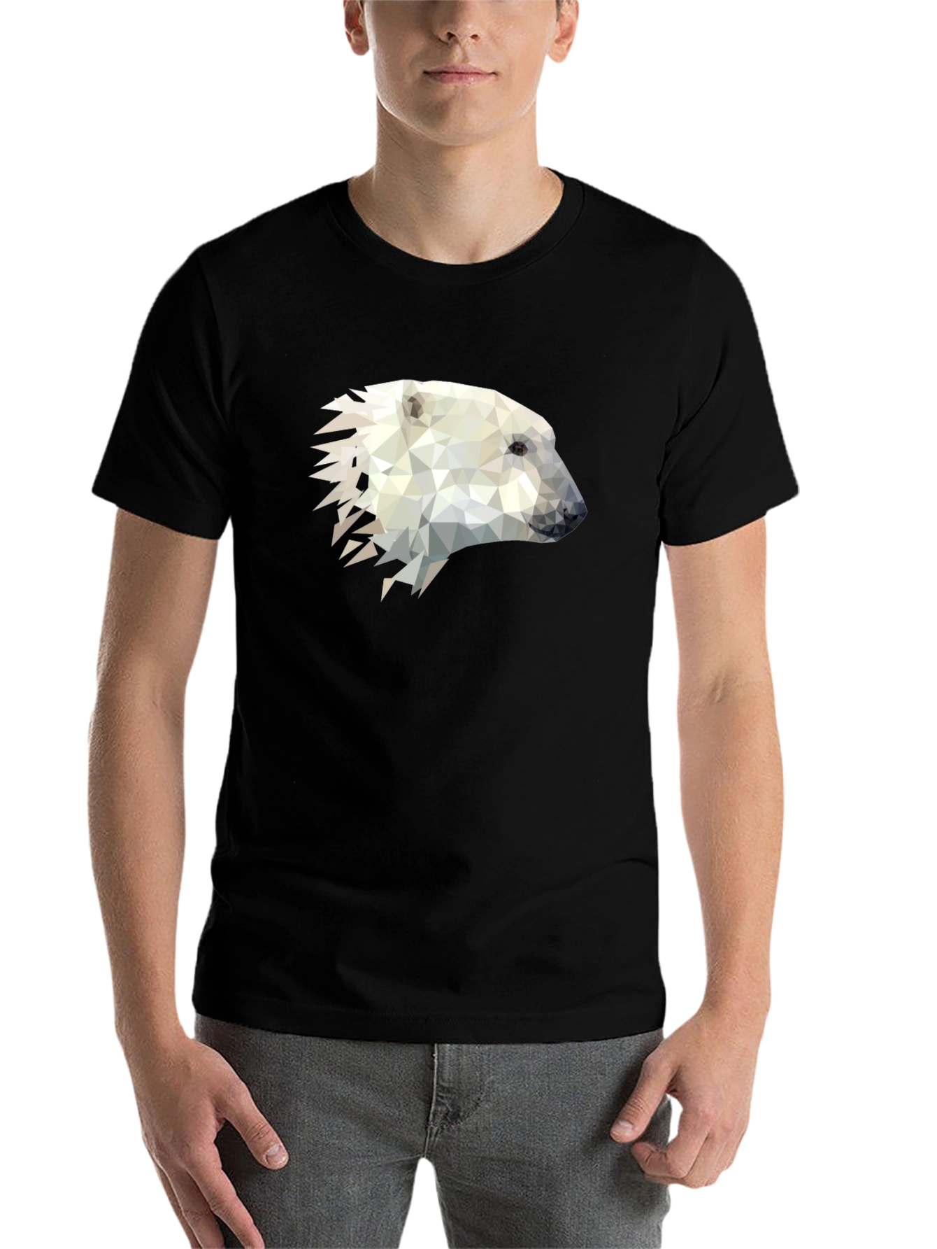 Black Geometric Polar Bear Graphic Tee - Black Cotton Blend Shirt view 7