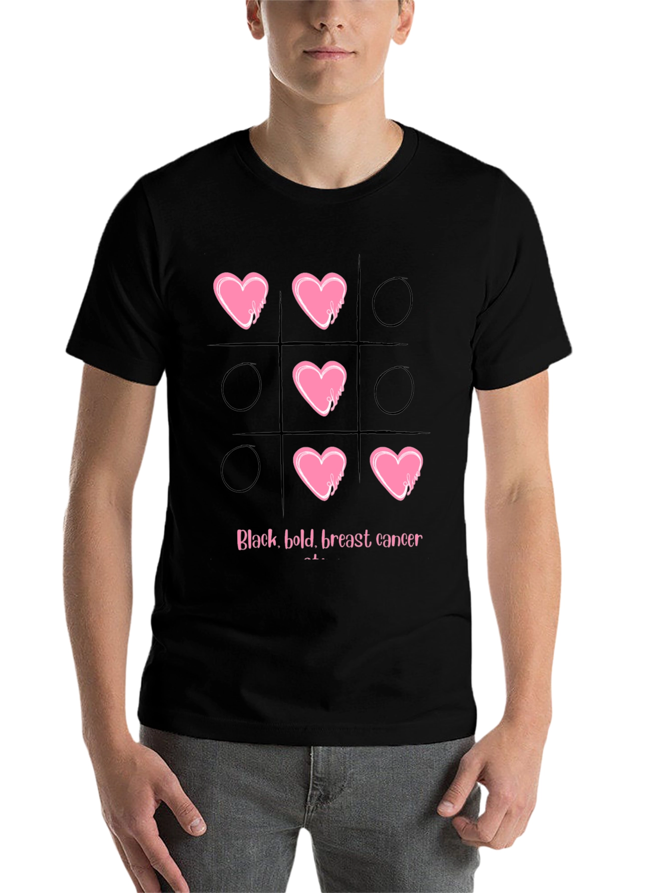 Black Breast Cancer Tic-Tac-Toe T-Shirt view 7