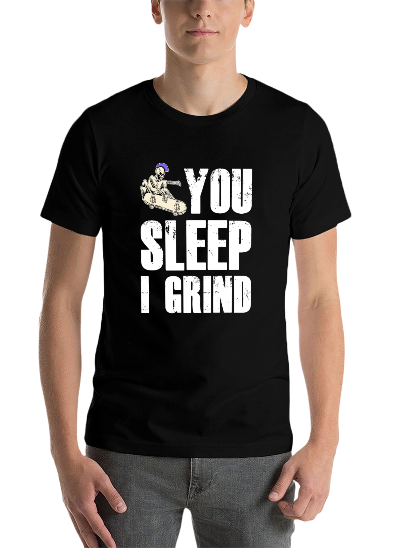Black You Sleep I Grind Skateboard Graphic T-Shirt view 7