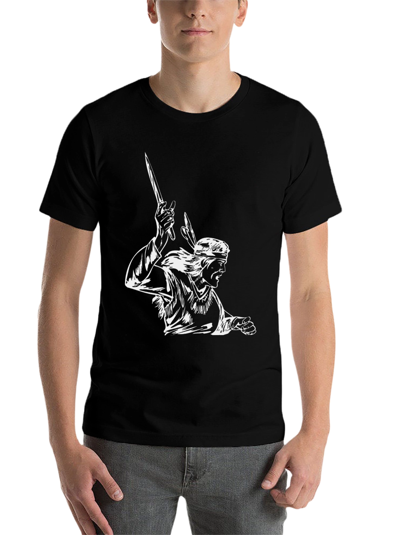 Black Warrior Graphic Tee - Stylish Black Cotton T-Shirt view 7