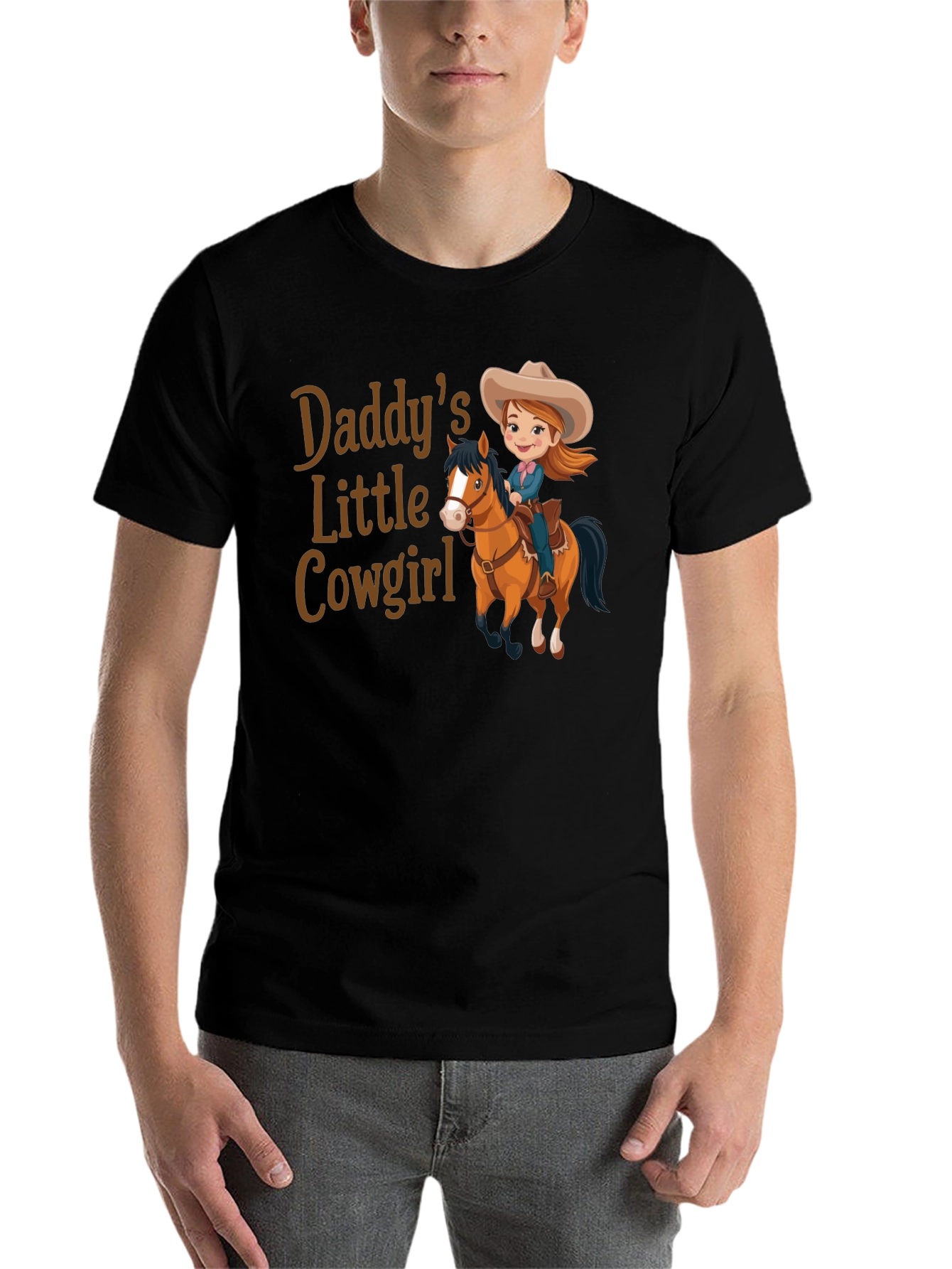 Black Daddy's Little Cowgirl T-Shirt Cute Horse Design view 7