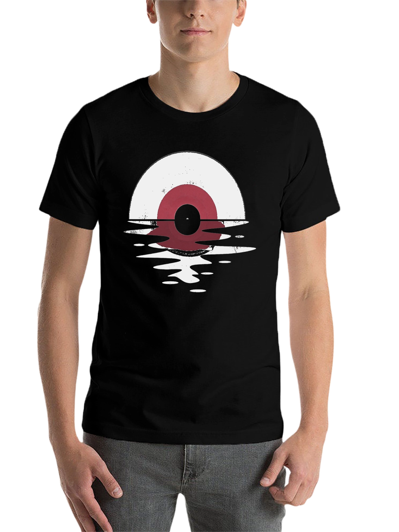 Black Retro Vinyl Record Graphic T-Shirt view 7