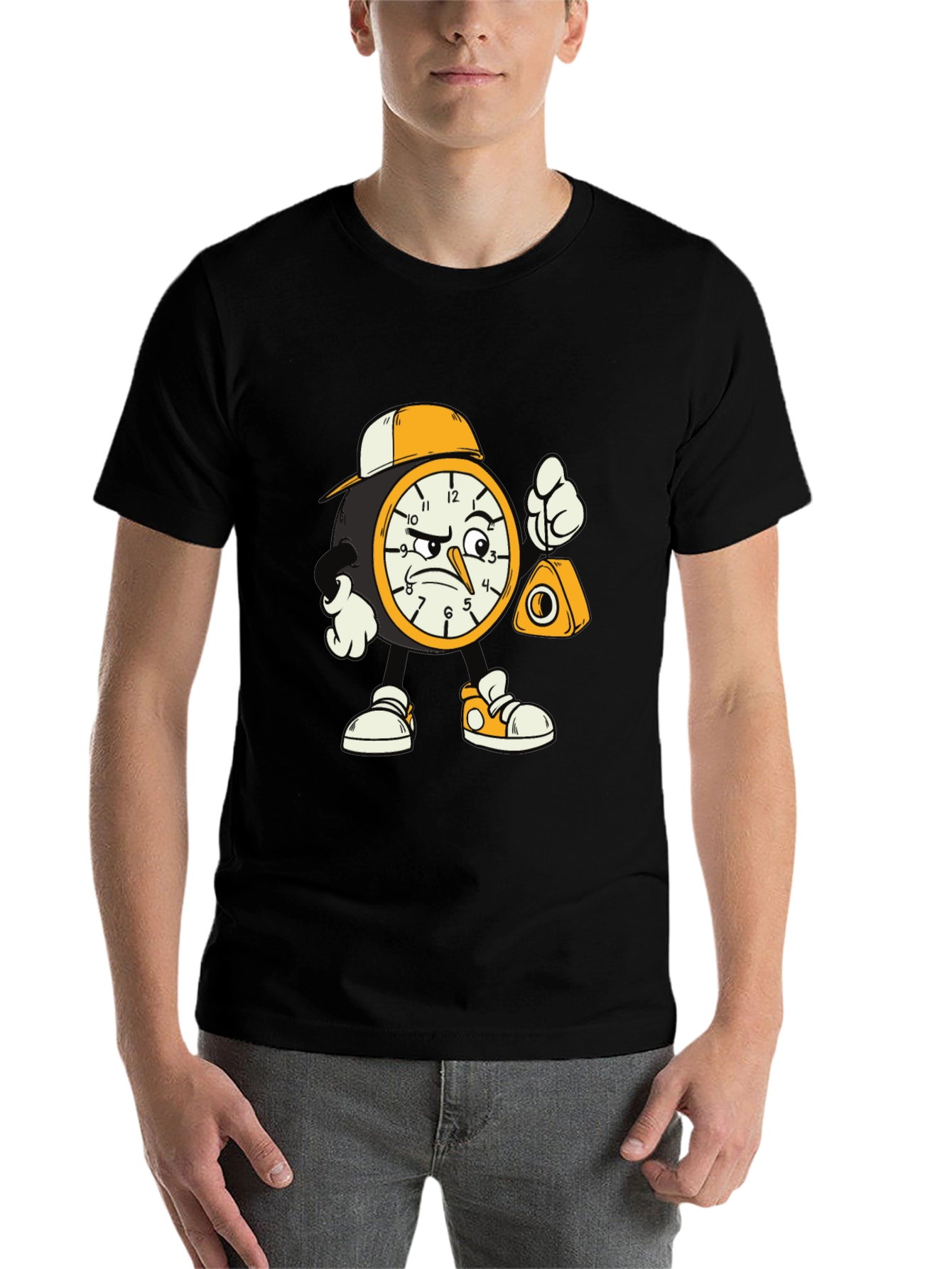 Black Cartoon Clock Graphic Tee view 7