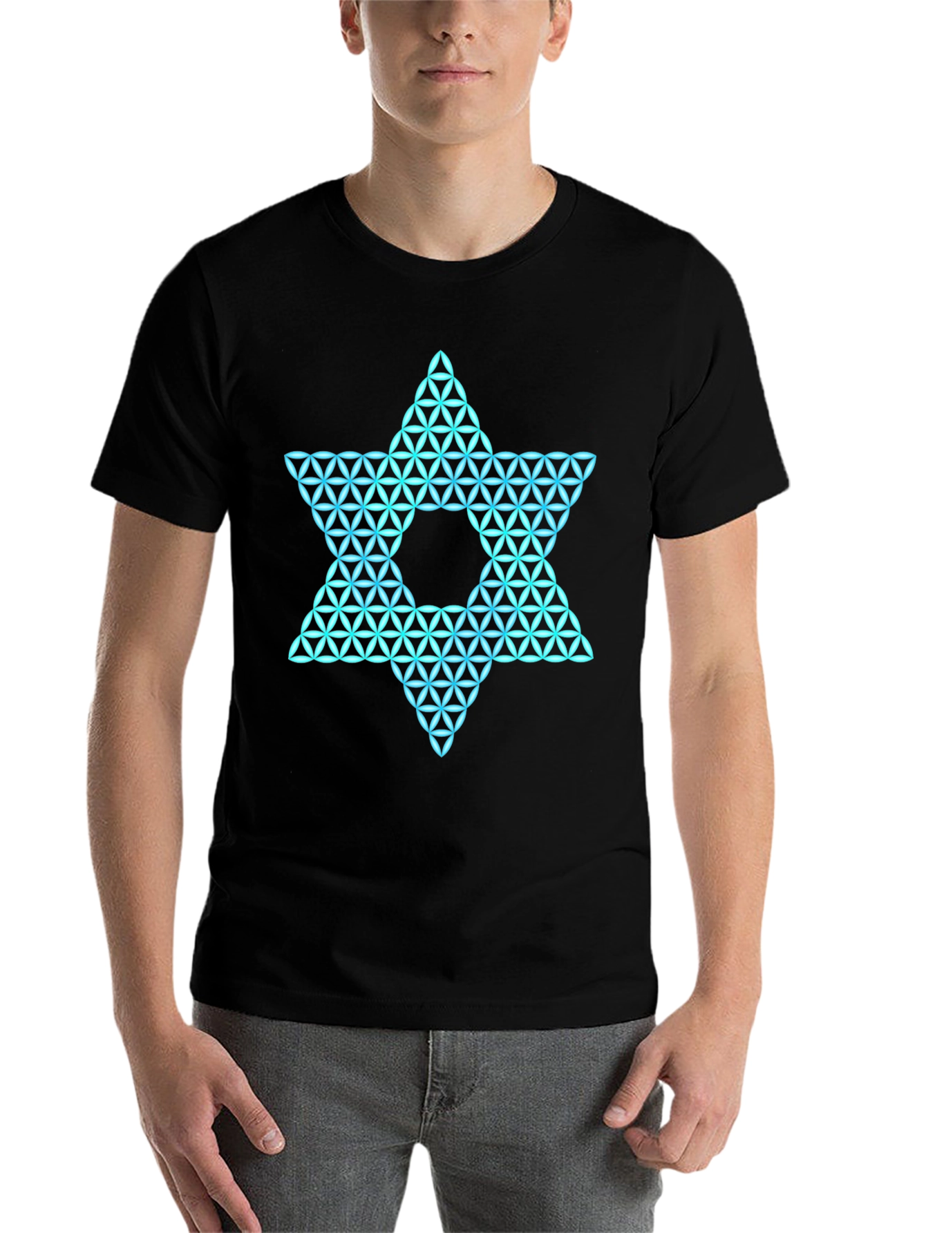 Black Geometric Star Graphic Tee - Men's Black T-Shirt view 7