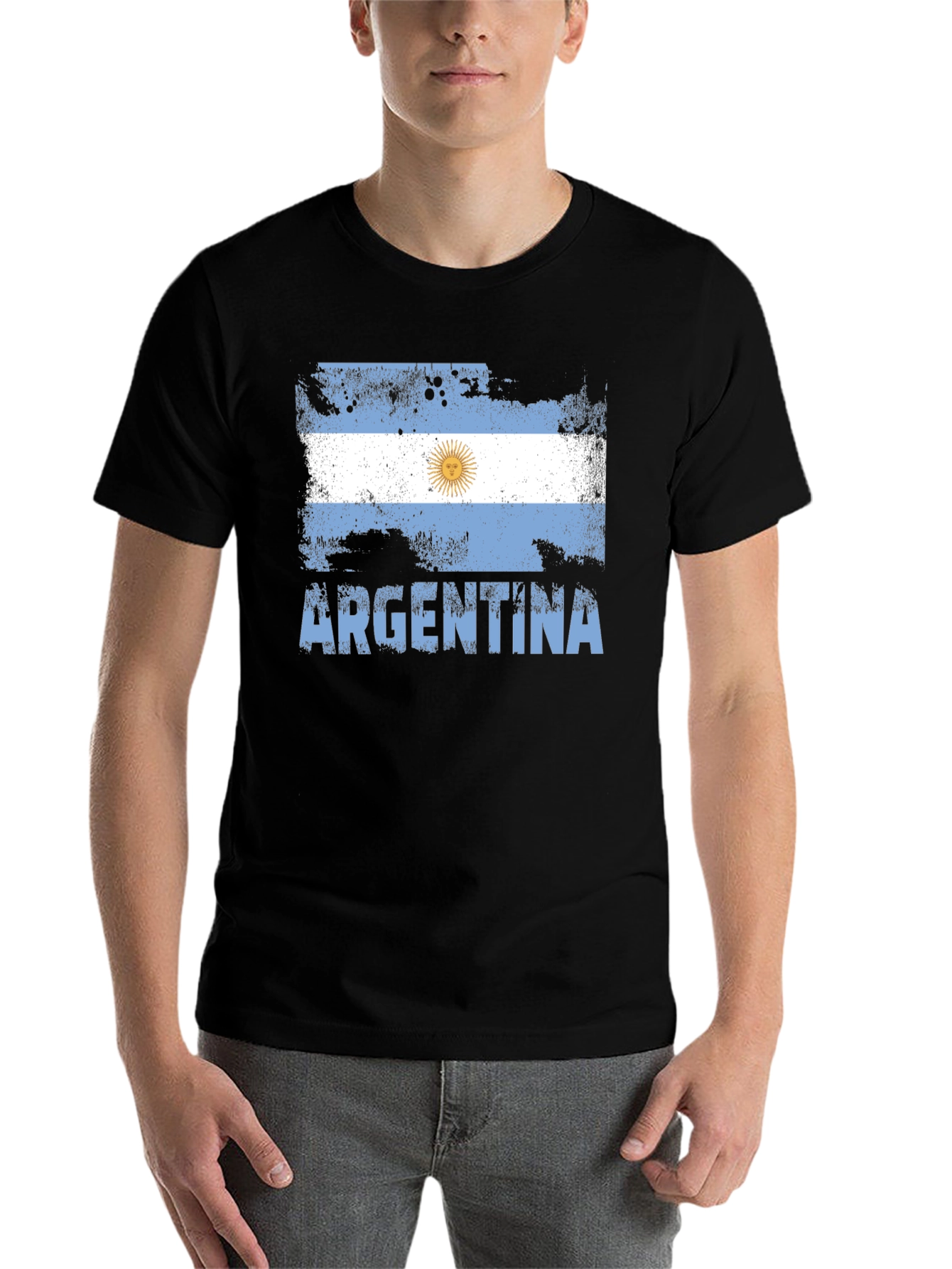 Black Argentina Flag T-Shirt - Distressed Design view 7