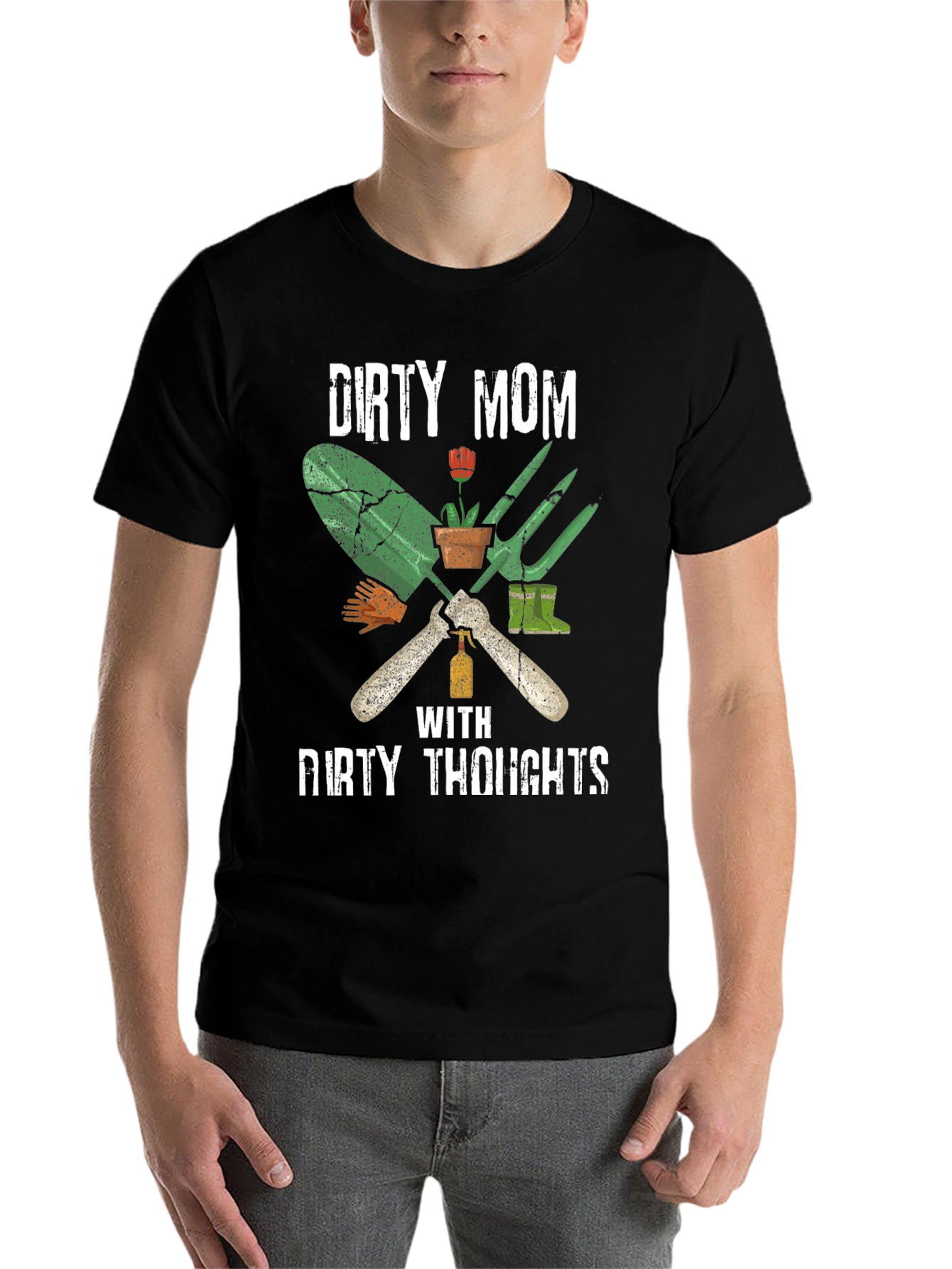 Black Dirty Mom T-Shirt: Gardening Humor view 7