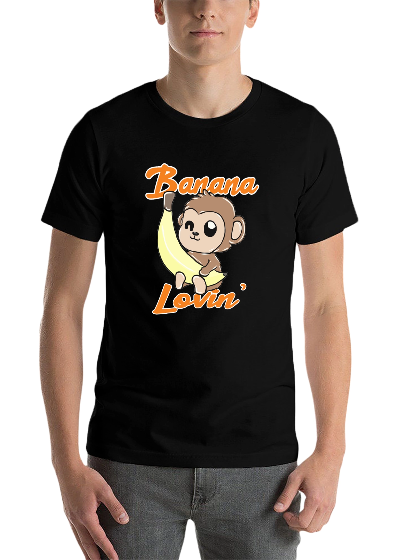 Black Banana Lovin' Monkey T-Shirt - Cute Cartoon Graphic Tee view 7