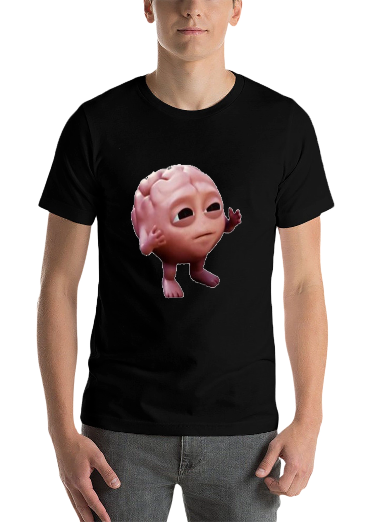 Black Funny Brain Character Black T-Shirt view 7