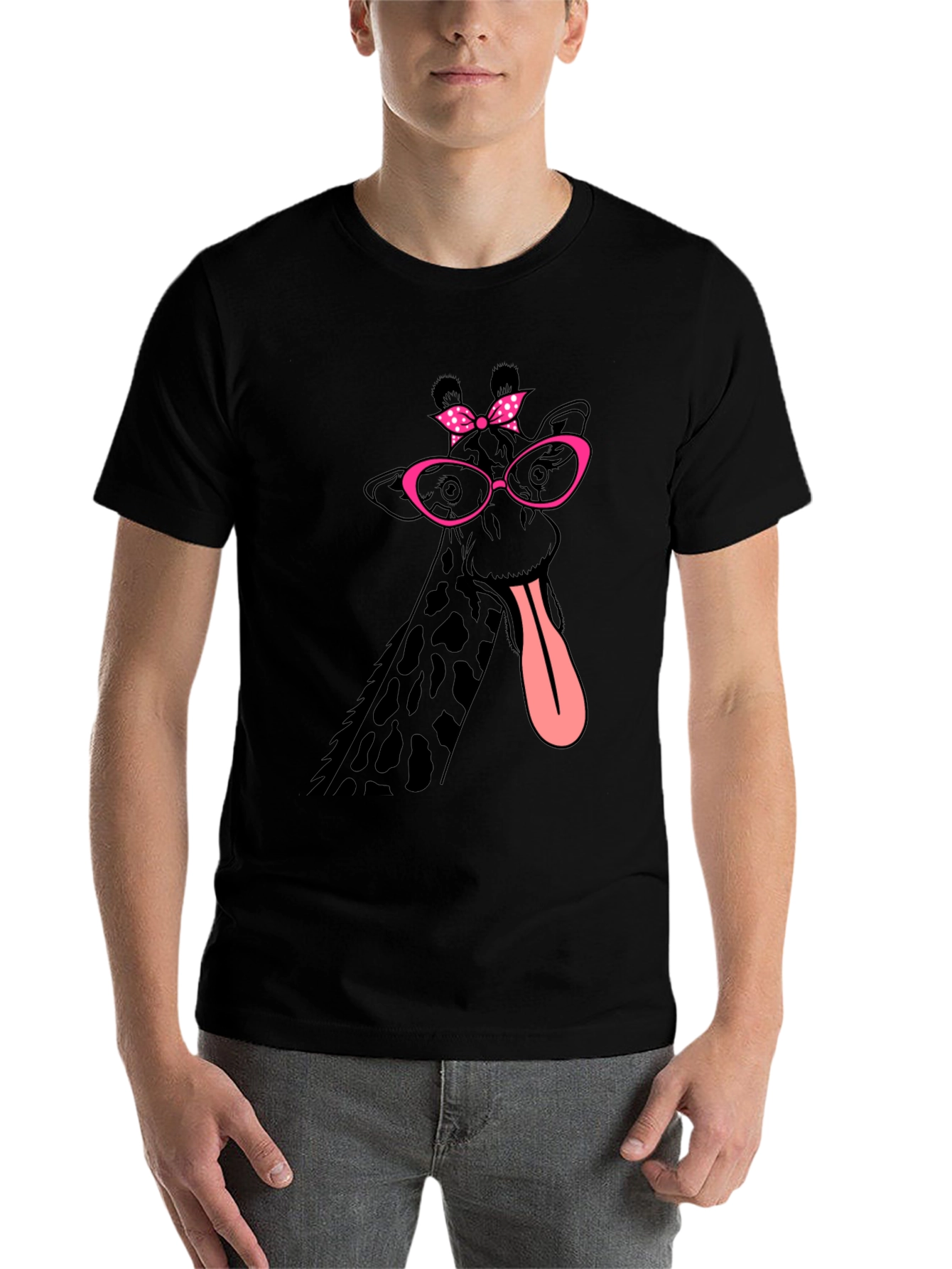 Black Giraffe with Glasses Graphic T-Shirt view 7