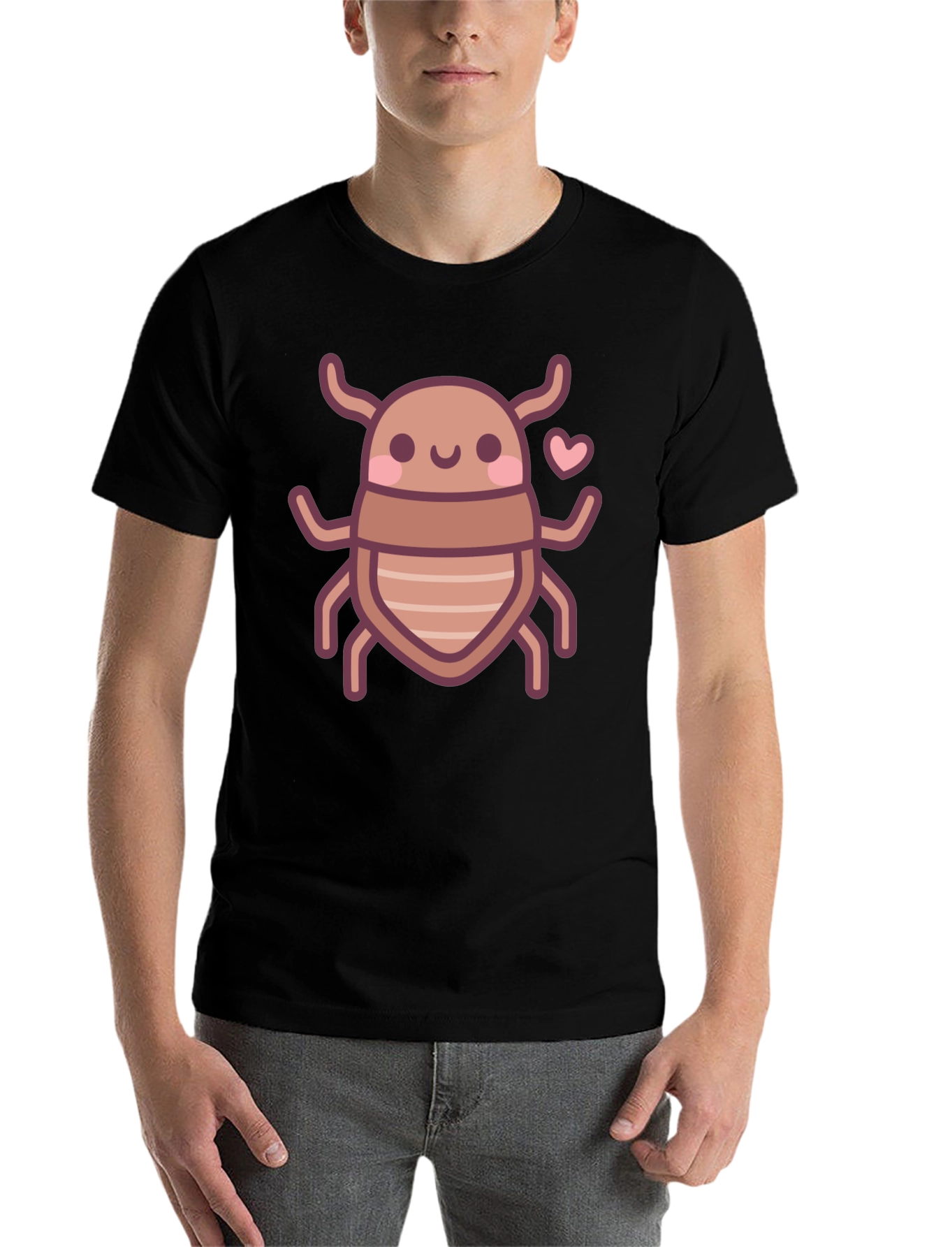 Black Cute Bug Graphic Tee - Black Cotton T-Shirt view 7