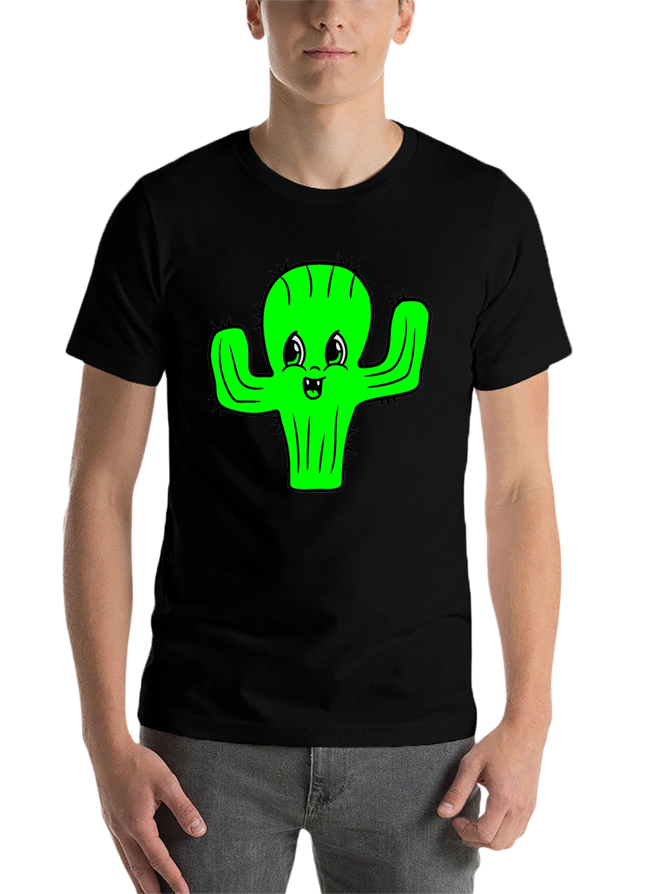 Cute Cactus Graphic Tee - Black Cotton T-Shirt - 7