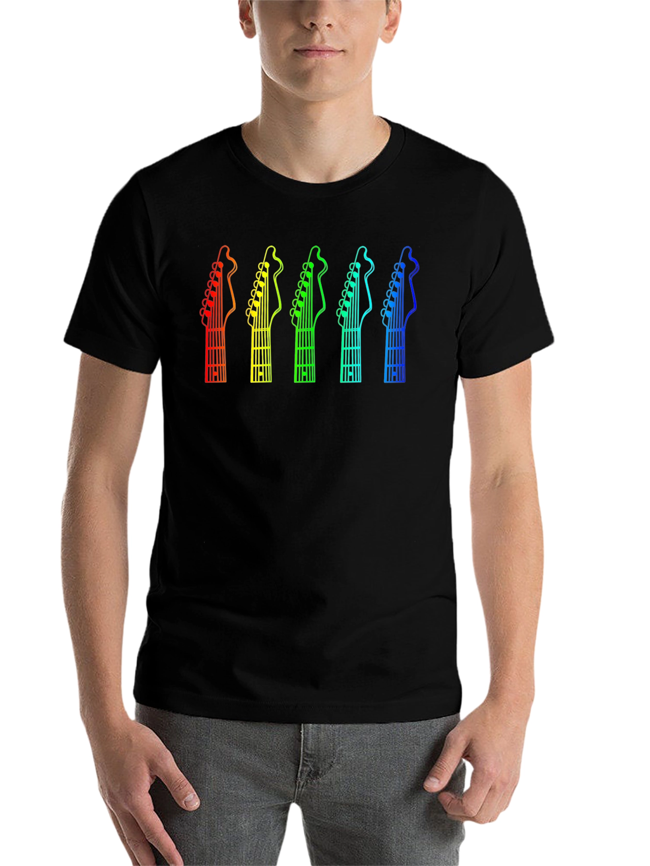 Black Rainbow Guitar Headstock T-Shirt - Music Lover Tee view 7