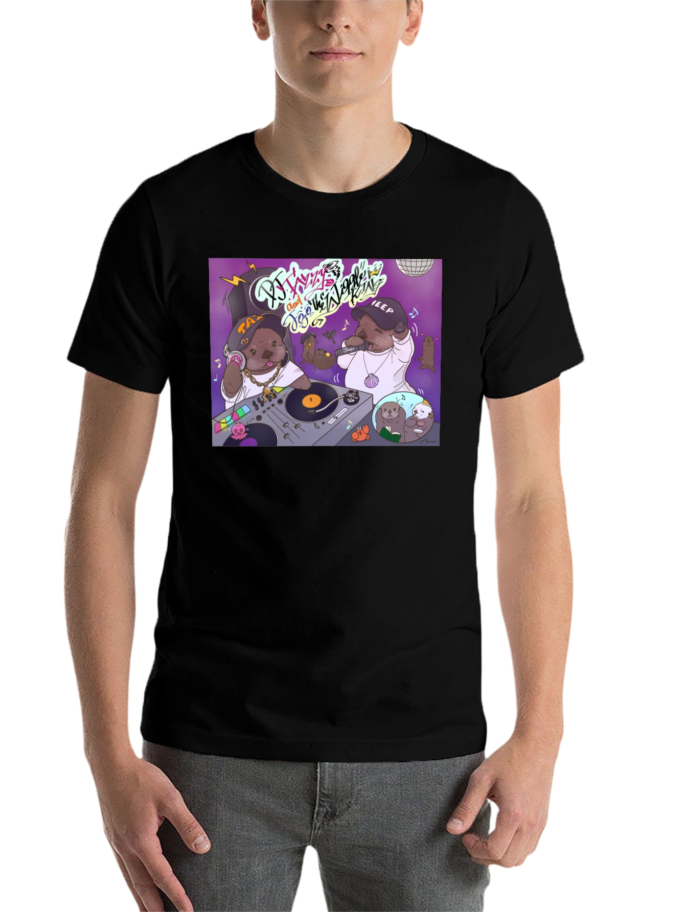 Black DJ Otter Hip Hop Graphic T-Shirt view 7