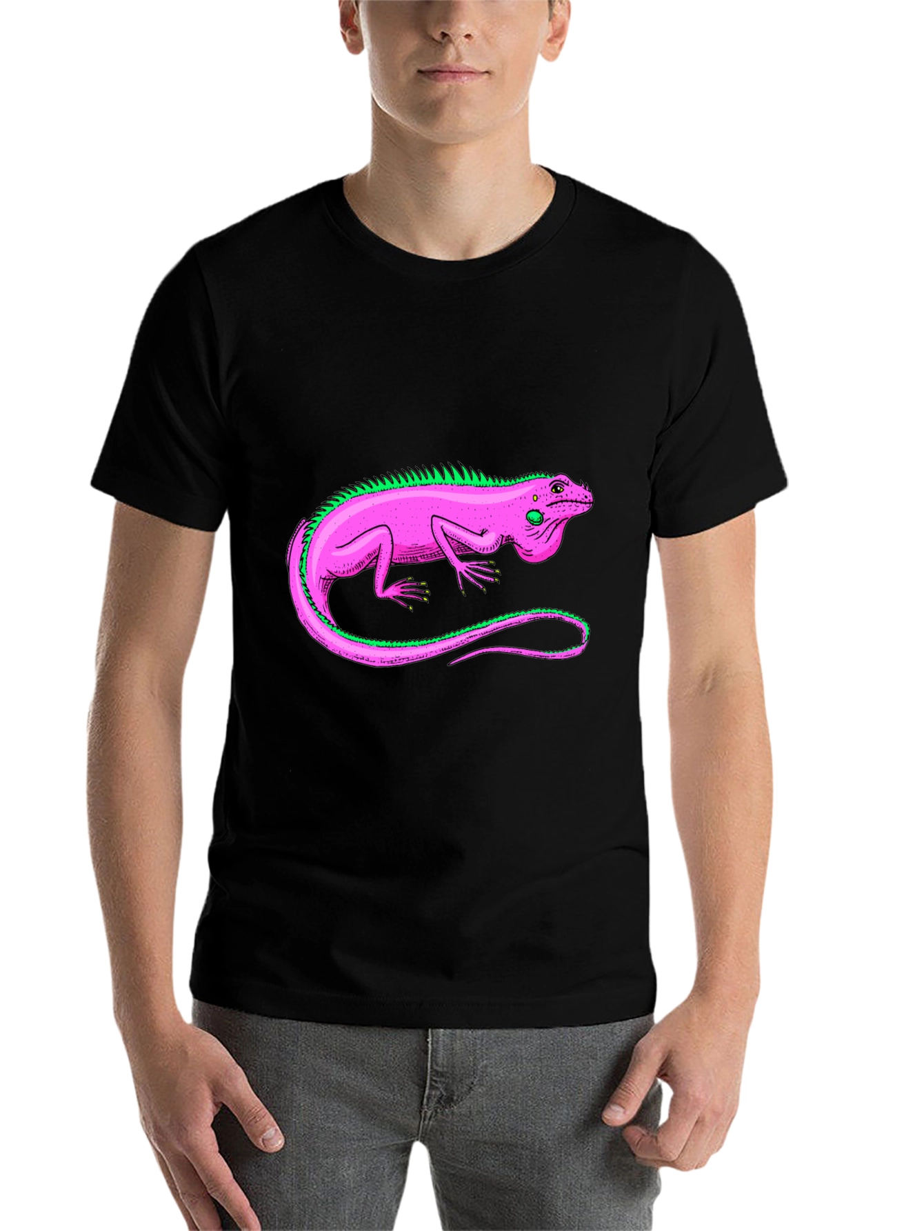 Black Iguana Graphic Tee - Stylish Reptile Design T-Shirt view 7