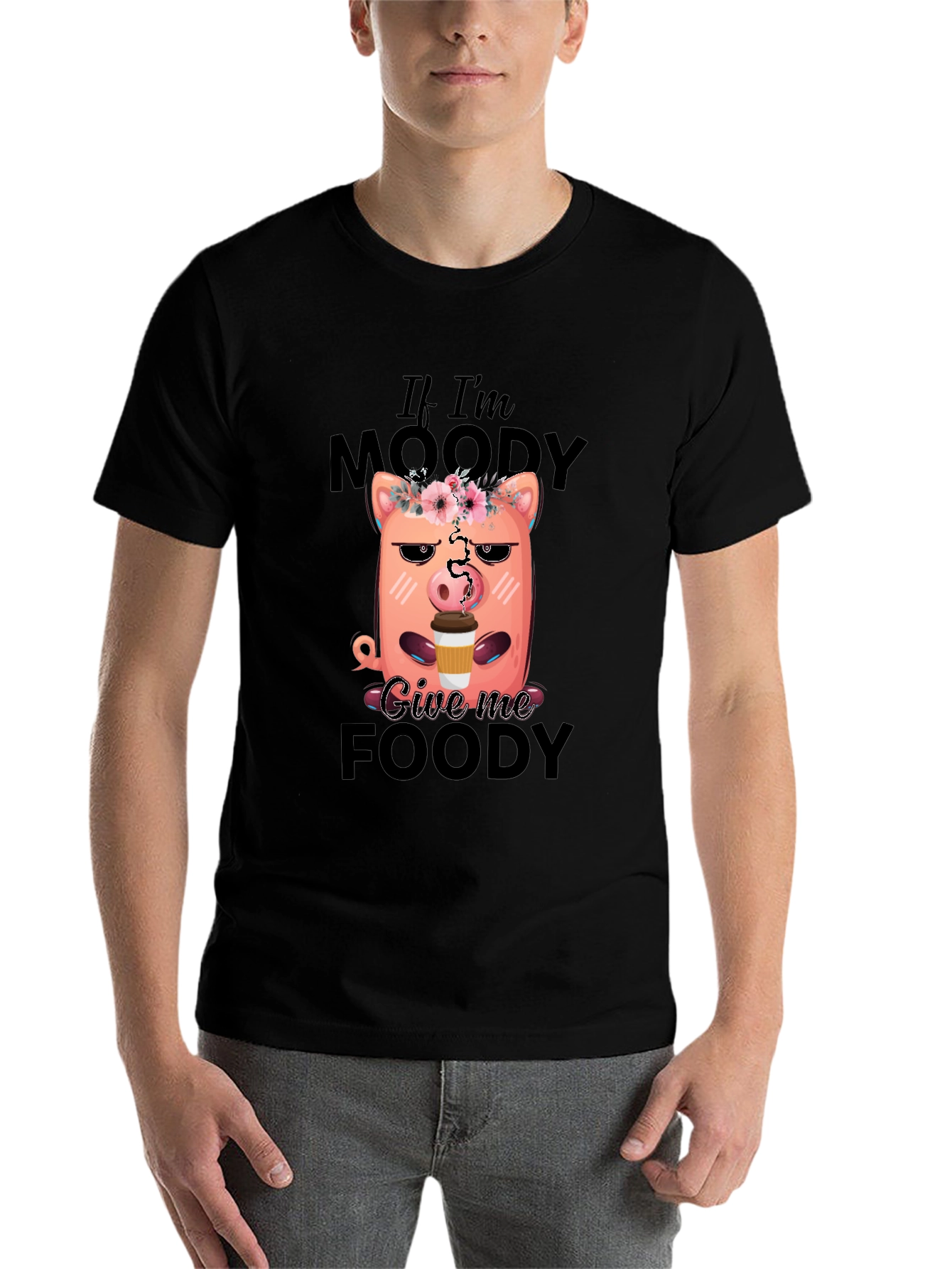 Black Moody Pig Coffee Graphic Tee view 7