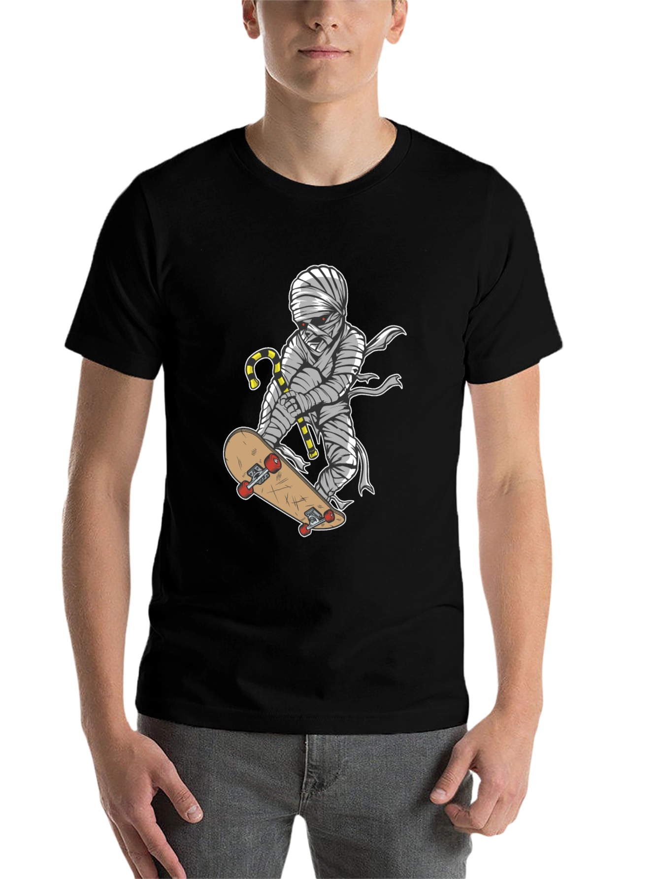 Black Mummy Skateboarder Graphic T-Shirt - Cool Halloween Tee view 7