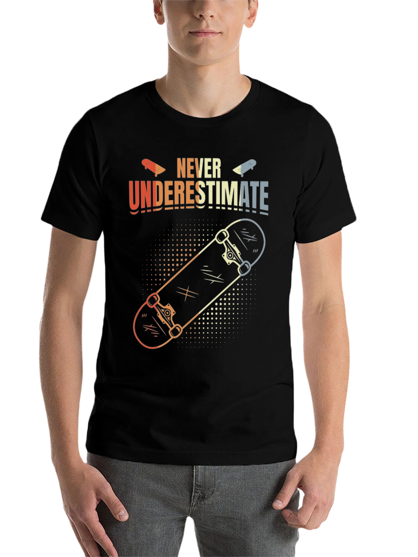 Black Never Underestimate Skateboard T-Shirt view 7