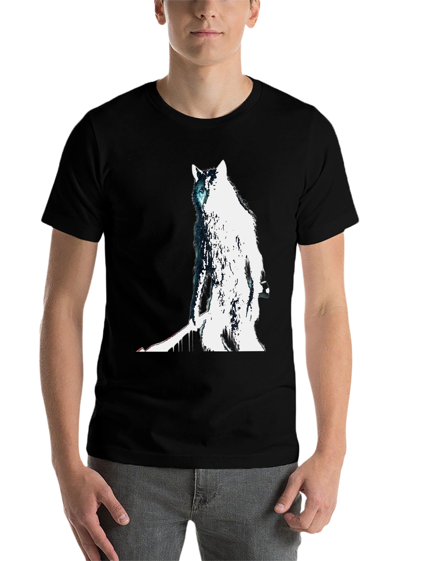Black Wolf Graphic Print Tee - Men's Black T-Shirt view 7