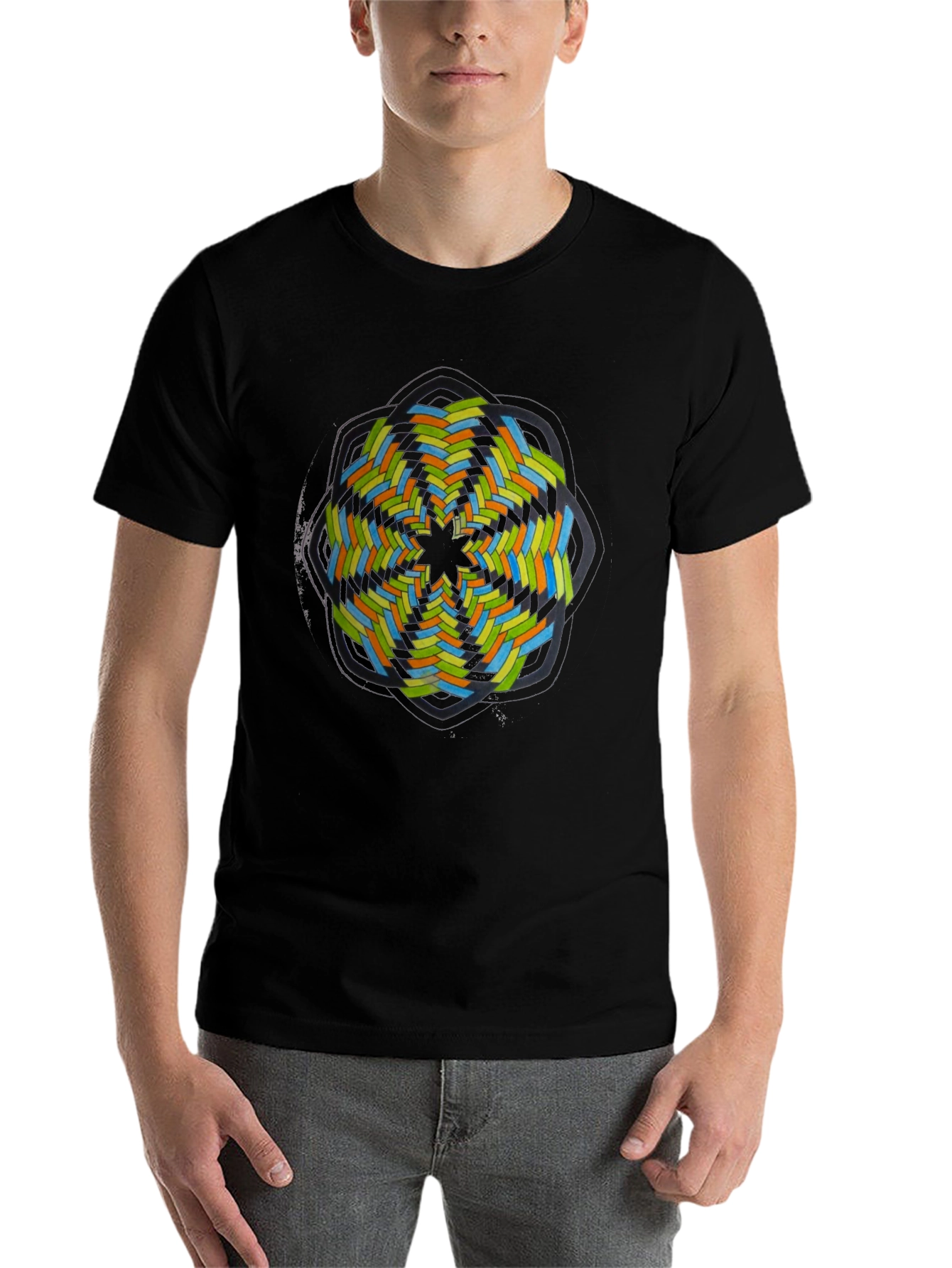 Black Abstract Geometric Graphic Tee - Black view 7