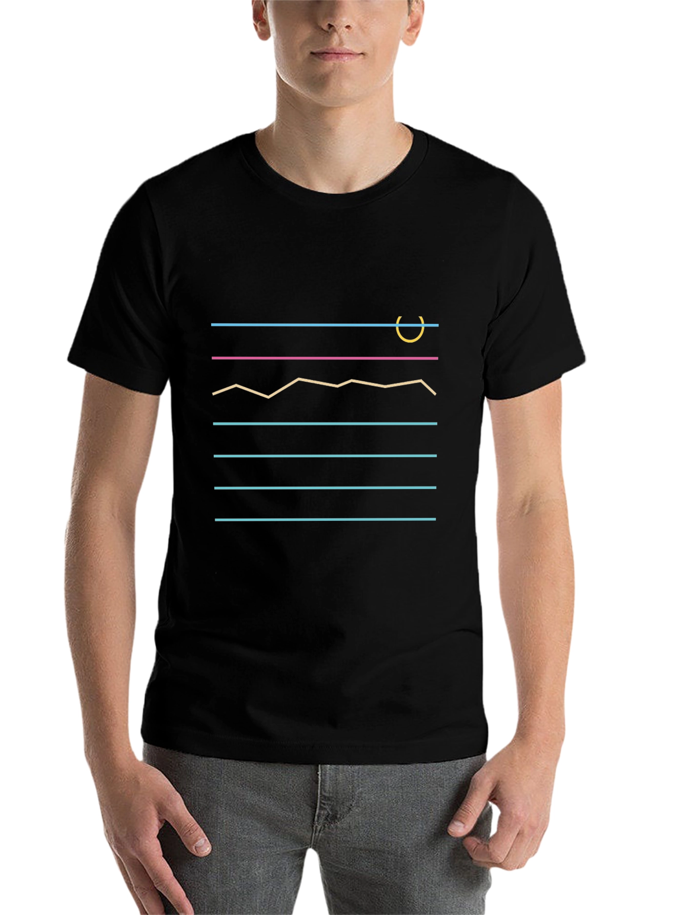 Black Retro Lines Graphic Tee - Stylish Black T-Shirt view 7