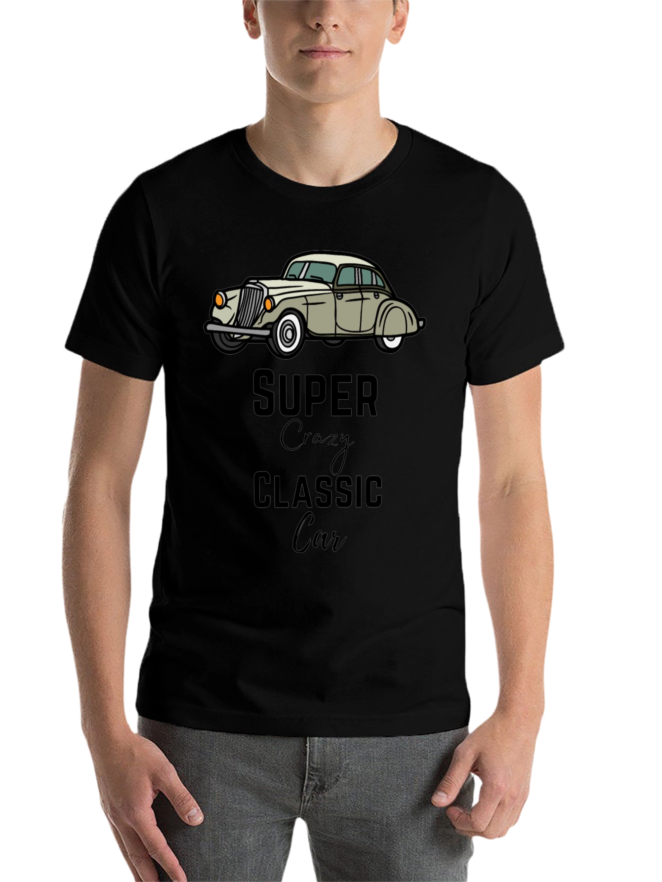 Black Super Crazy Classic Car Black T-Shirt view 7