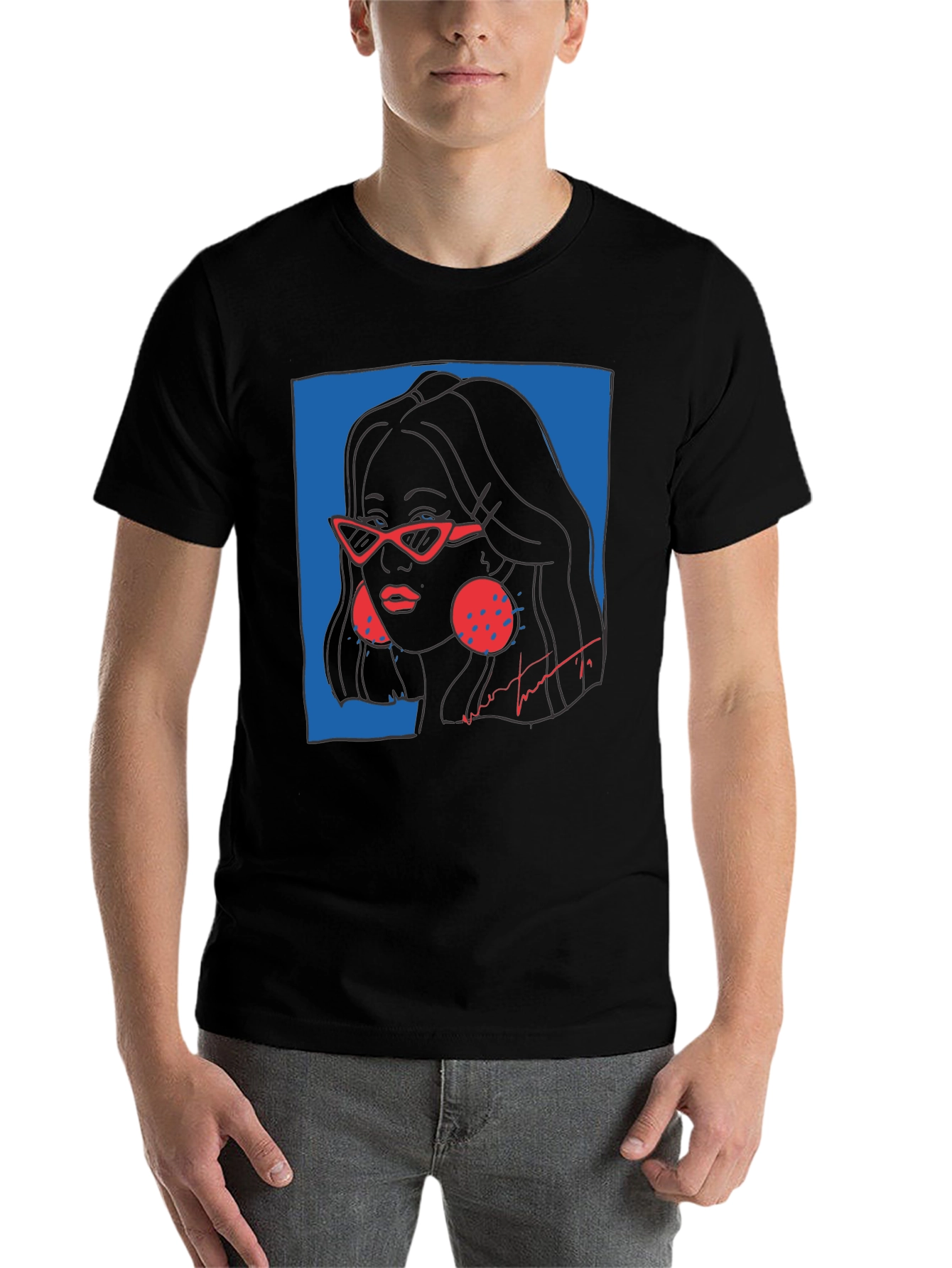 Black Stylish Graphic Print Tee - Modern Woman Portrait view 7