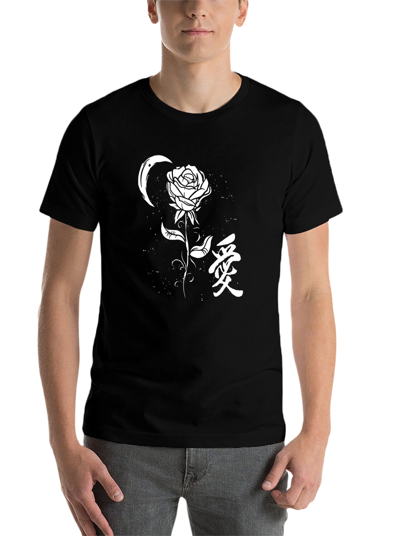 Black Rose & Crescent Moon Graphic Tee - Black view 7