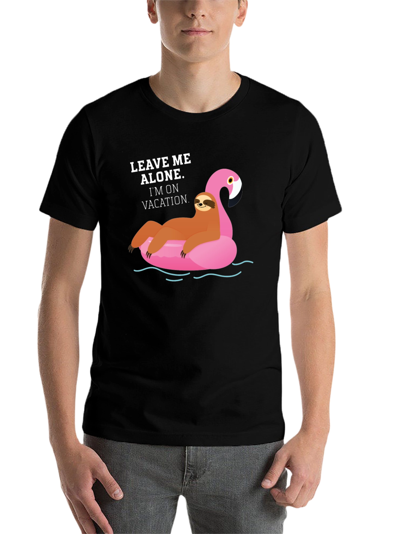 Black Vacation Sloth Flamingo Graphic T-Shirt view 7