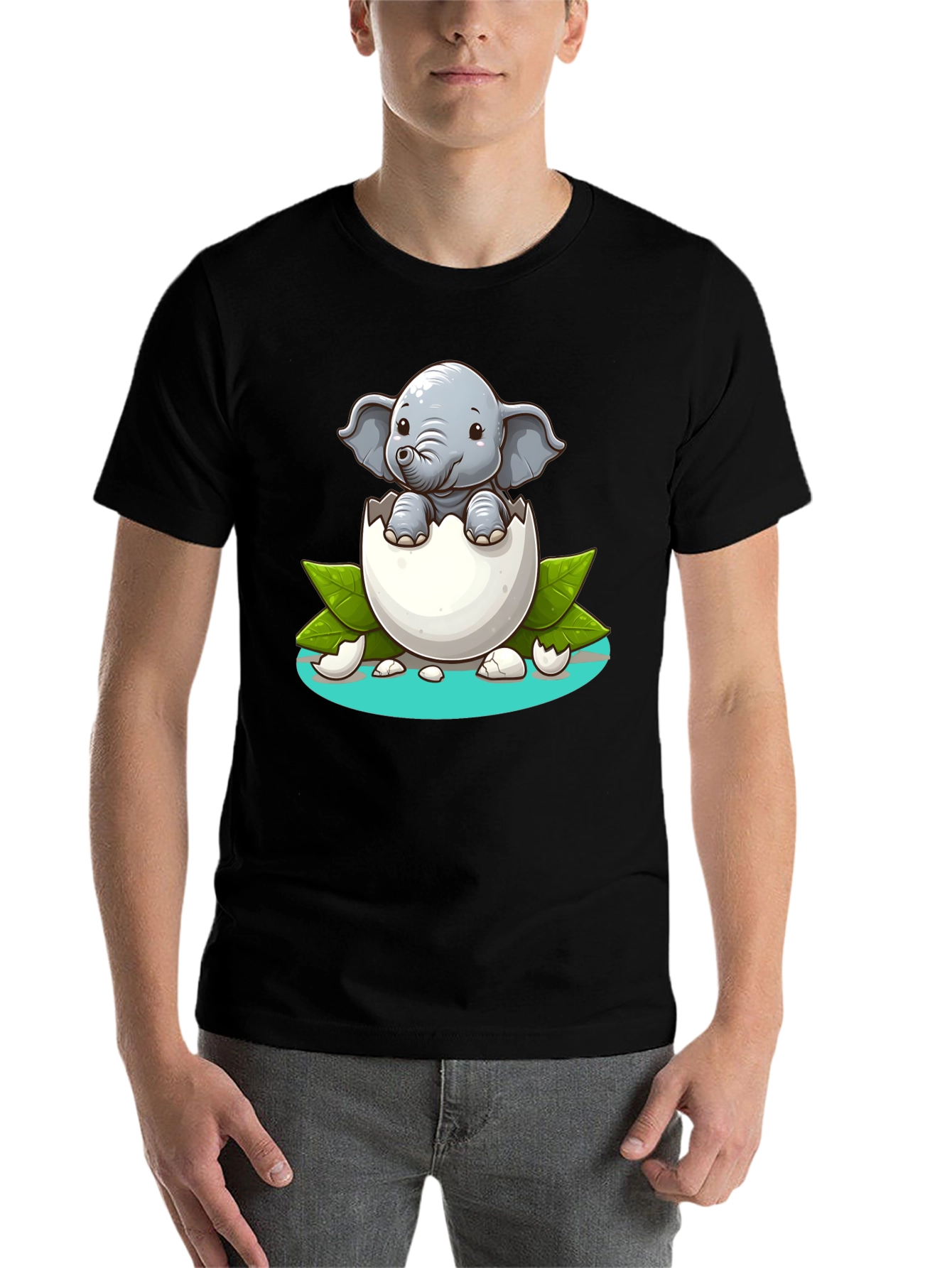 Black Cute Elephant Hatching T-Shirt - Unisex Graphic Tee view 7