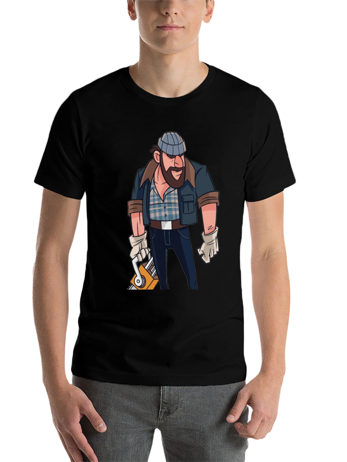 Black Lumberjack Cartoon Graphic T-Shirt view 7