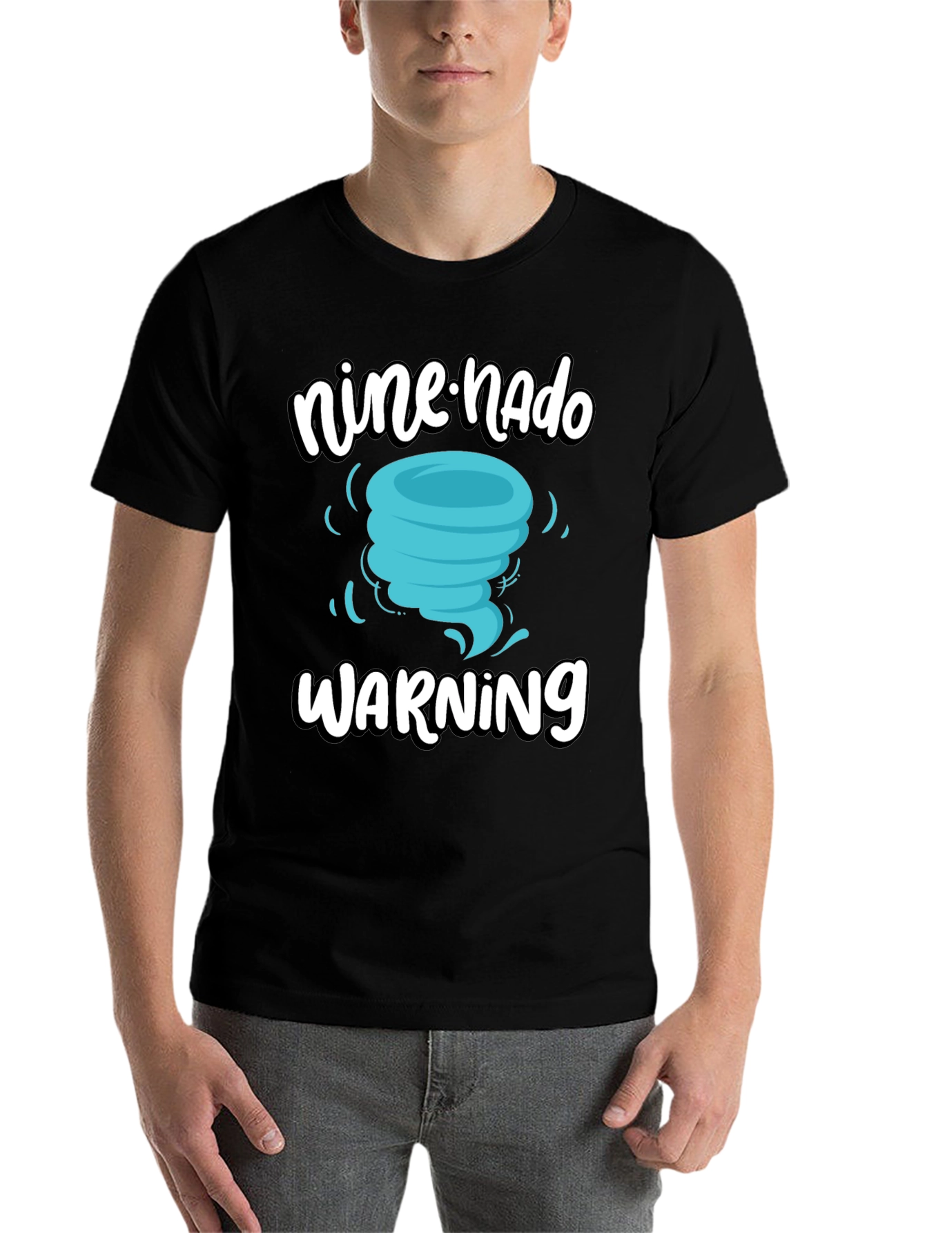 Black Nine-nado Warning T-Shirt: Fun Birthday Tornado Tee view 7