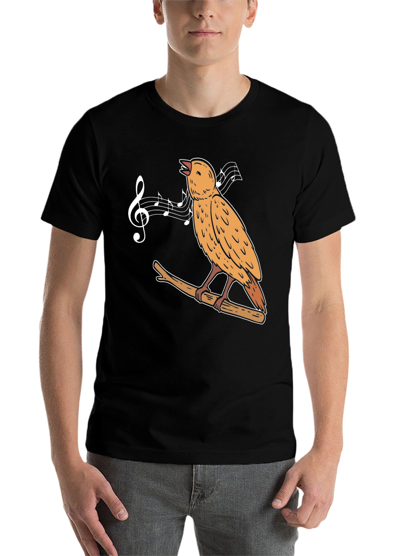 Black Singing Bird Graphic Tee - Black Casual Cotton T-Shirt view 7