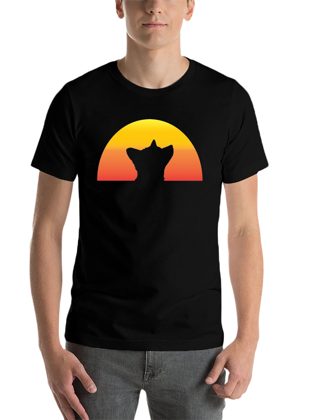 Black Sunset Silhouette Cat T-Shirt - Black view 7