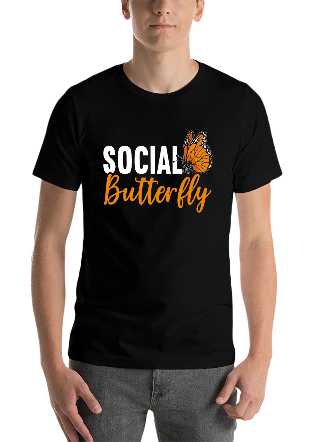 Black Social Butterfly Graphic Tee - Black Unisex T-Shirt view 7
