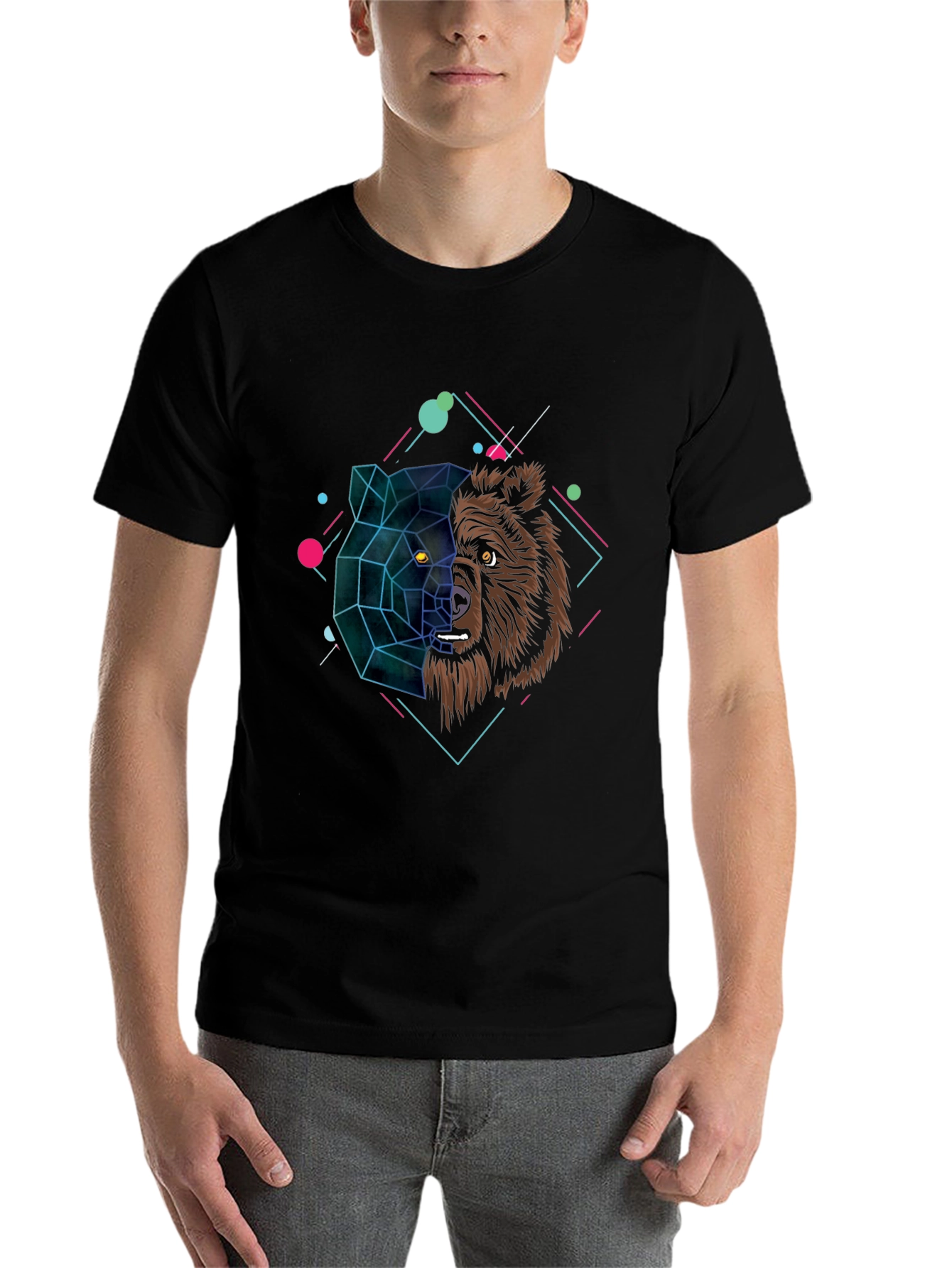 Black Geometric Bear Graphic Black T-Shirt view 7