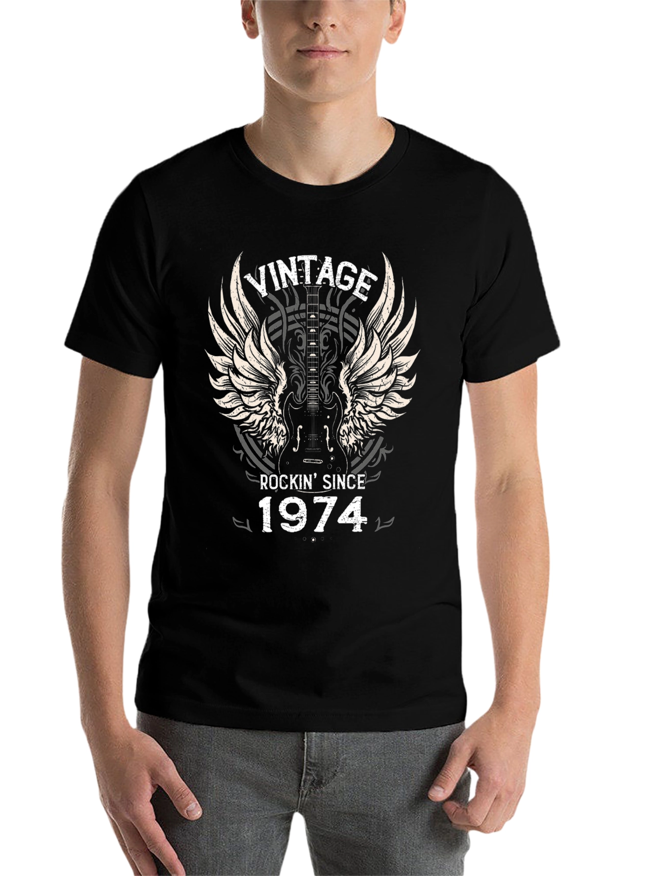 Black Vintage Rockin' Since 1974 Graphic T-Shirt view 7