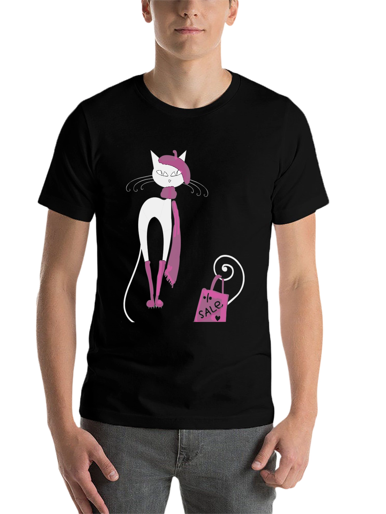 Black Stylish Cat T-Shirt view 7