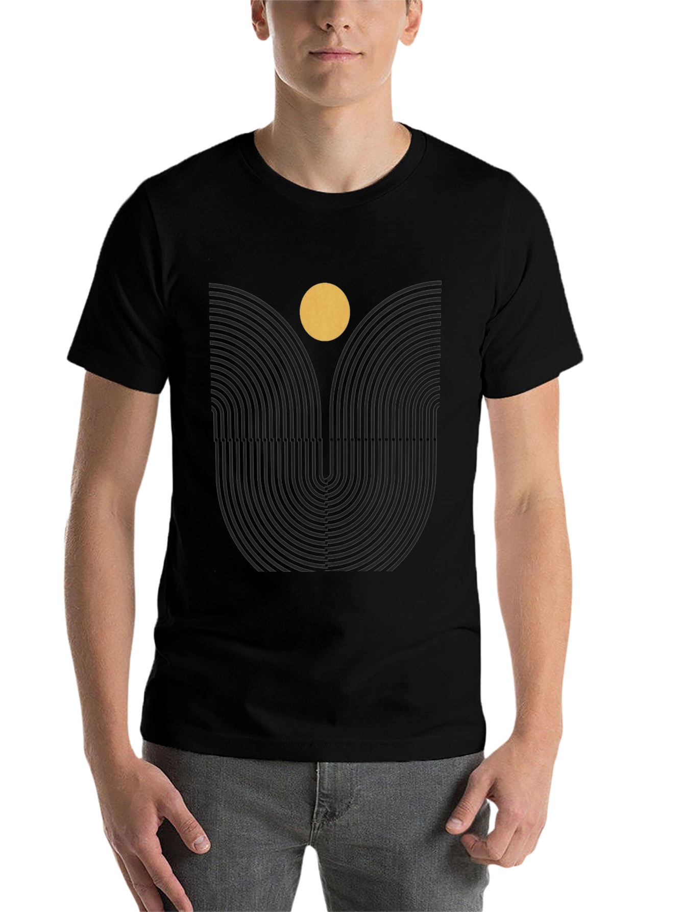 Black Geometric Sun Graphic Print Black Tee view 7