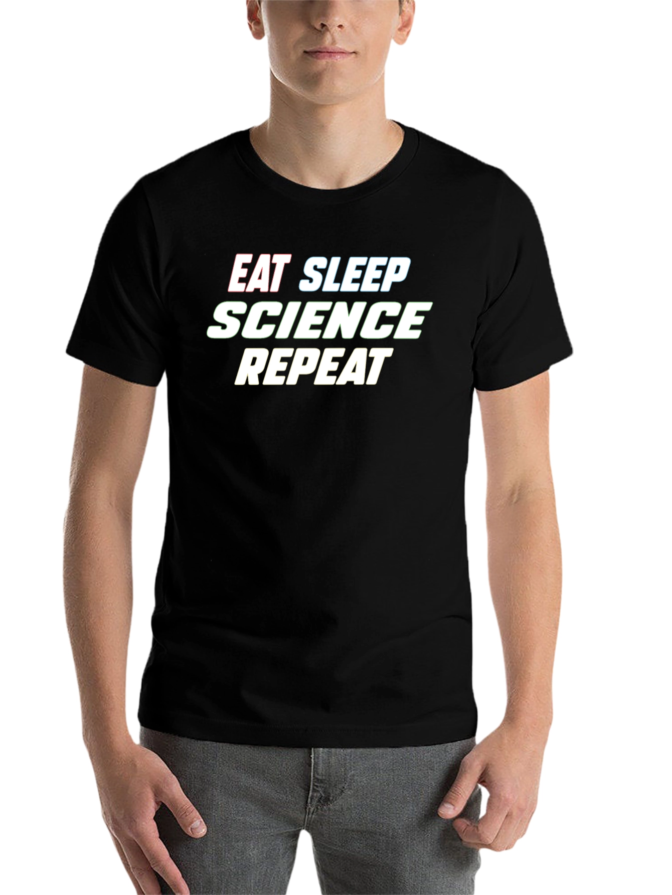 Black Eat Sleep Science Repeat Graphic Tee view 7