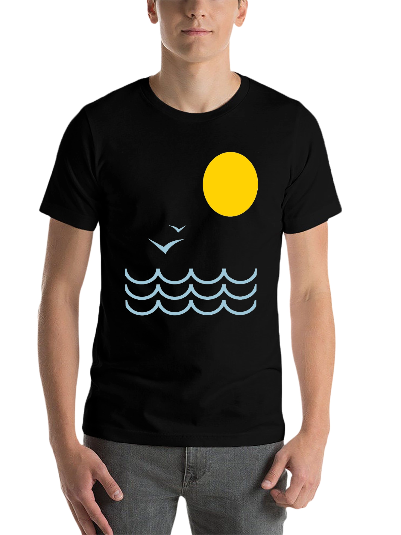 Black Ocean Wave Graphic Tee - Black Cotton Comfort view 7