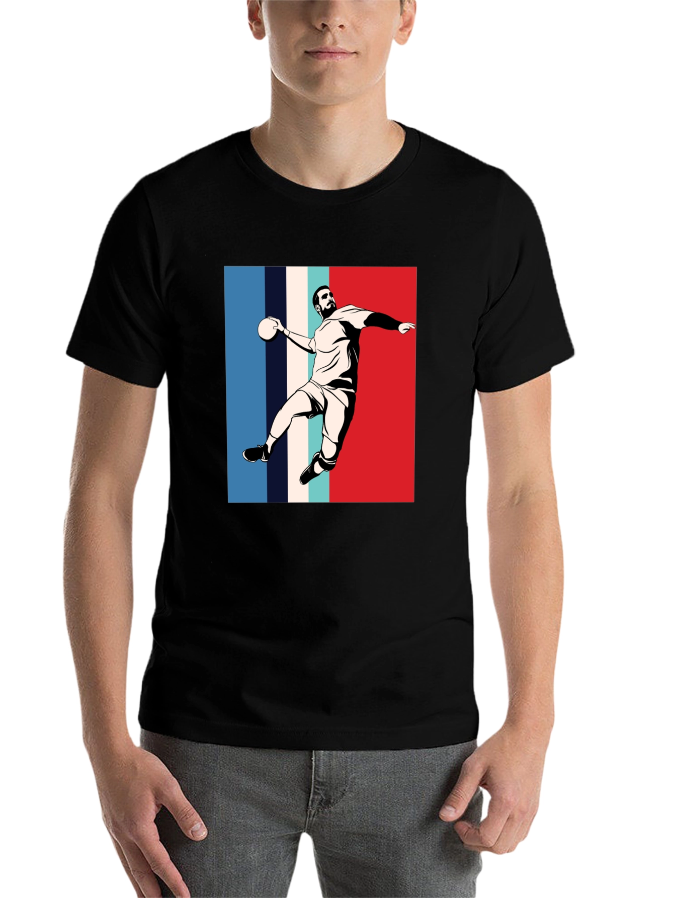Black Handball Player Graphic T-Shirt view 7